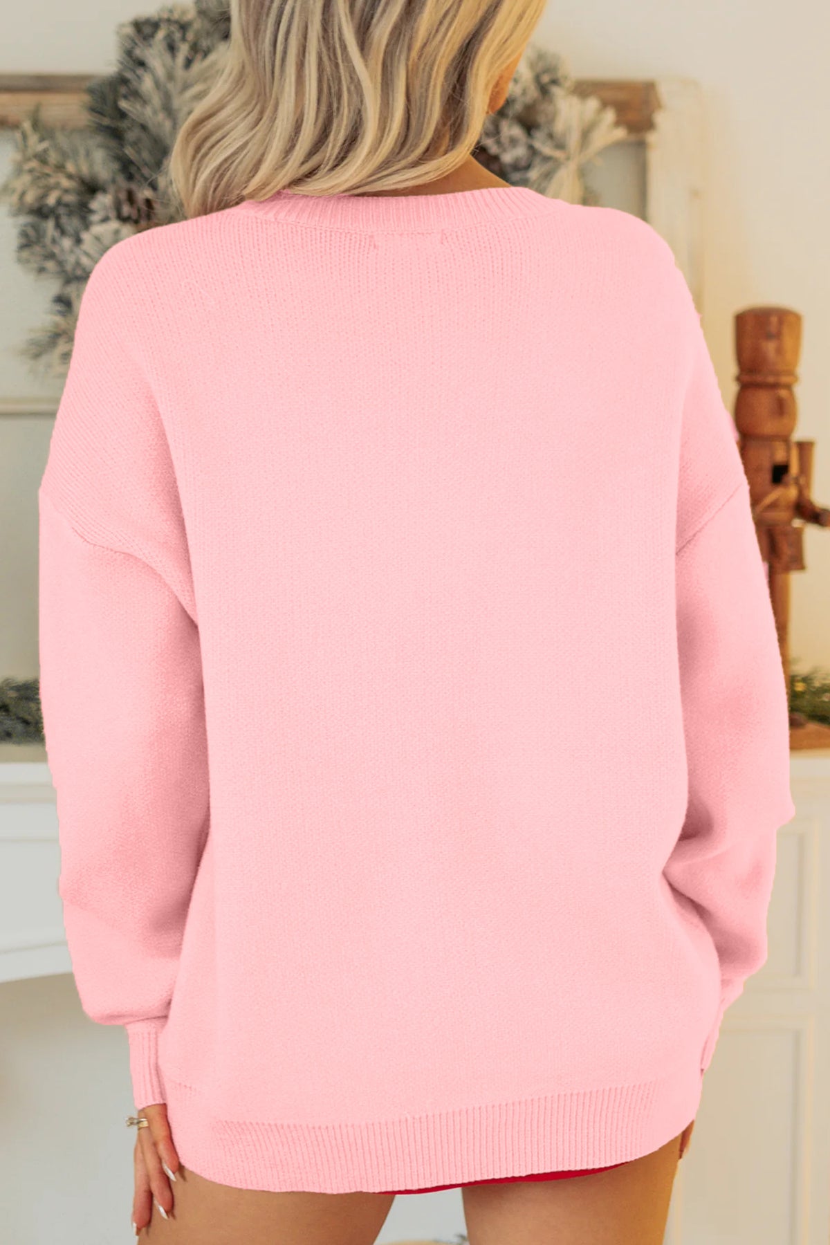 Gossamer Pink Drop Shoulder Round Neck Towel Embroidery Slogan Pullover Sweater-TOPS / DRESSES-[Adult]-[Female]-2022 Online Blue Zone Planet