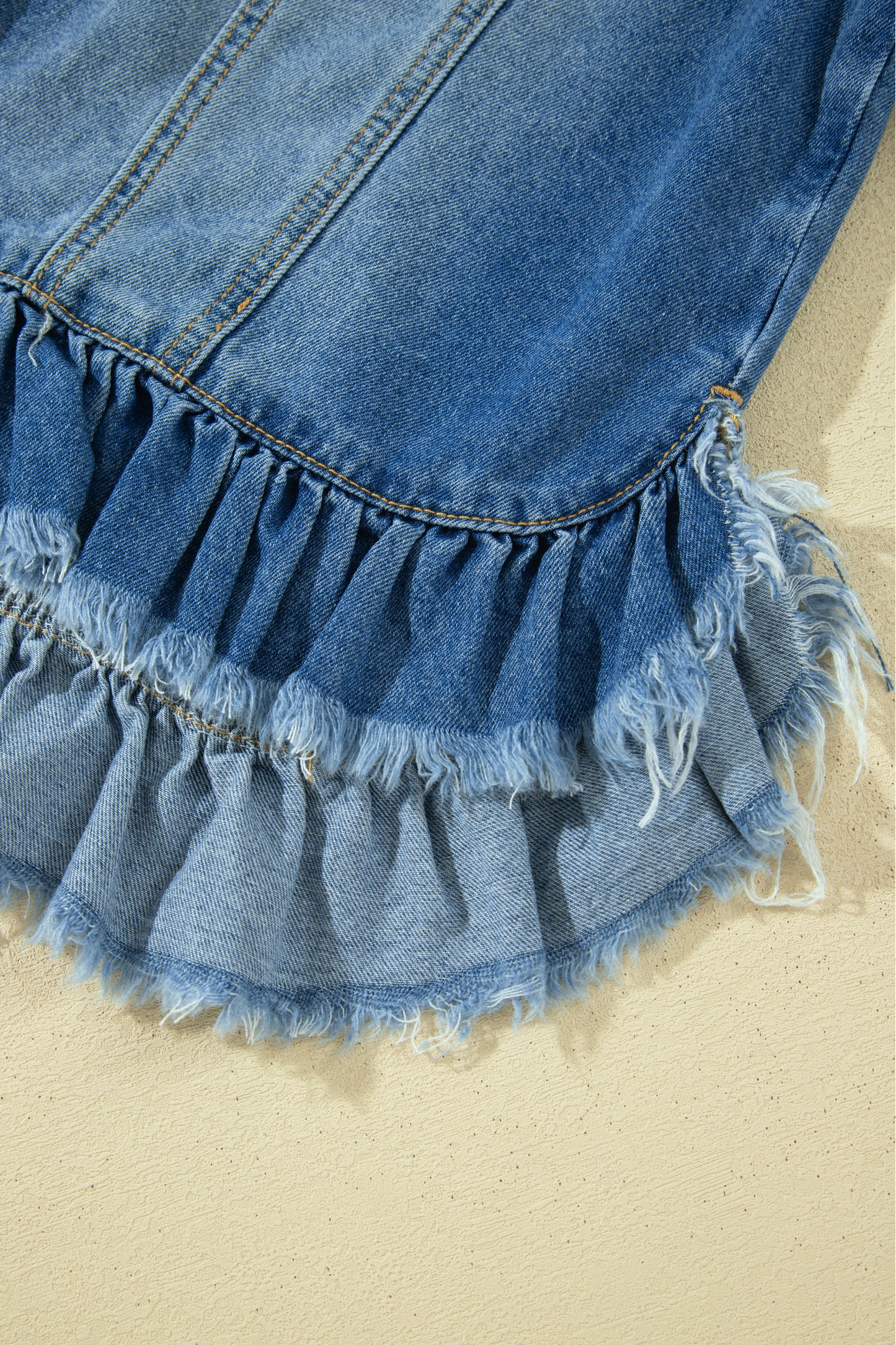 Blue Ruffle Hem Raw Edge Half Sleeve Western Denim Jacket-Outerwear/Denim jackets-[Adult]-[Female]-2022 Online Blue Zone Planet