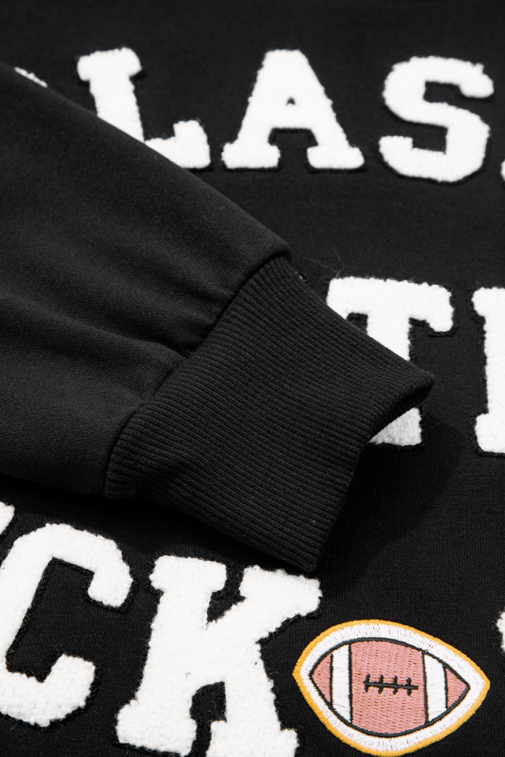 Black Classy Until Kickoff Plush Letter Patched Loose Sweatshirt-Tops/Sweatshirts & Hoodies-[Adult]-[Female]-2022 Online Blue Zone Planet