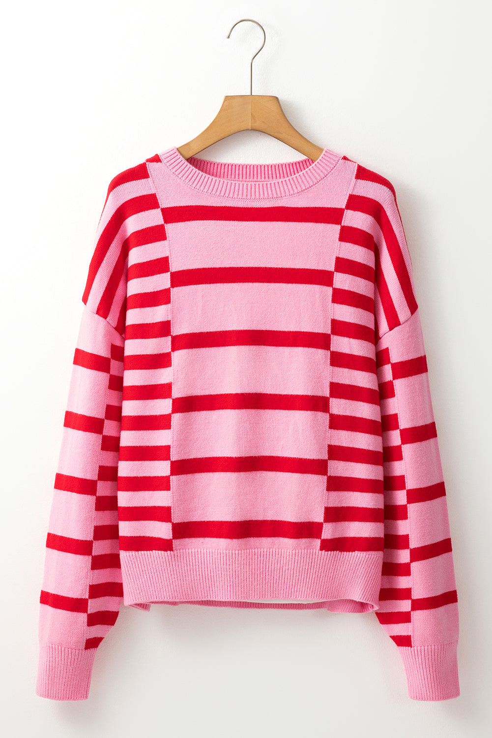 Blue Zone Planet | Striped Round Neck Dropped Shoulder Sweater-TOPS / DRESSES-[Adult]-[Female]-2022 Online Blue Zone Planet