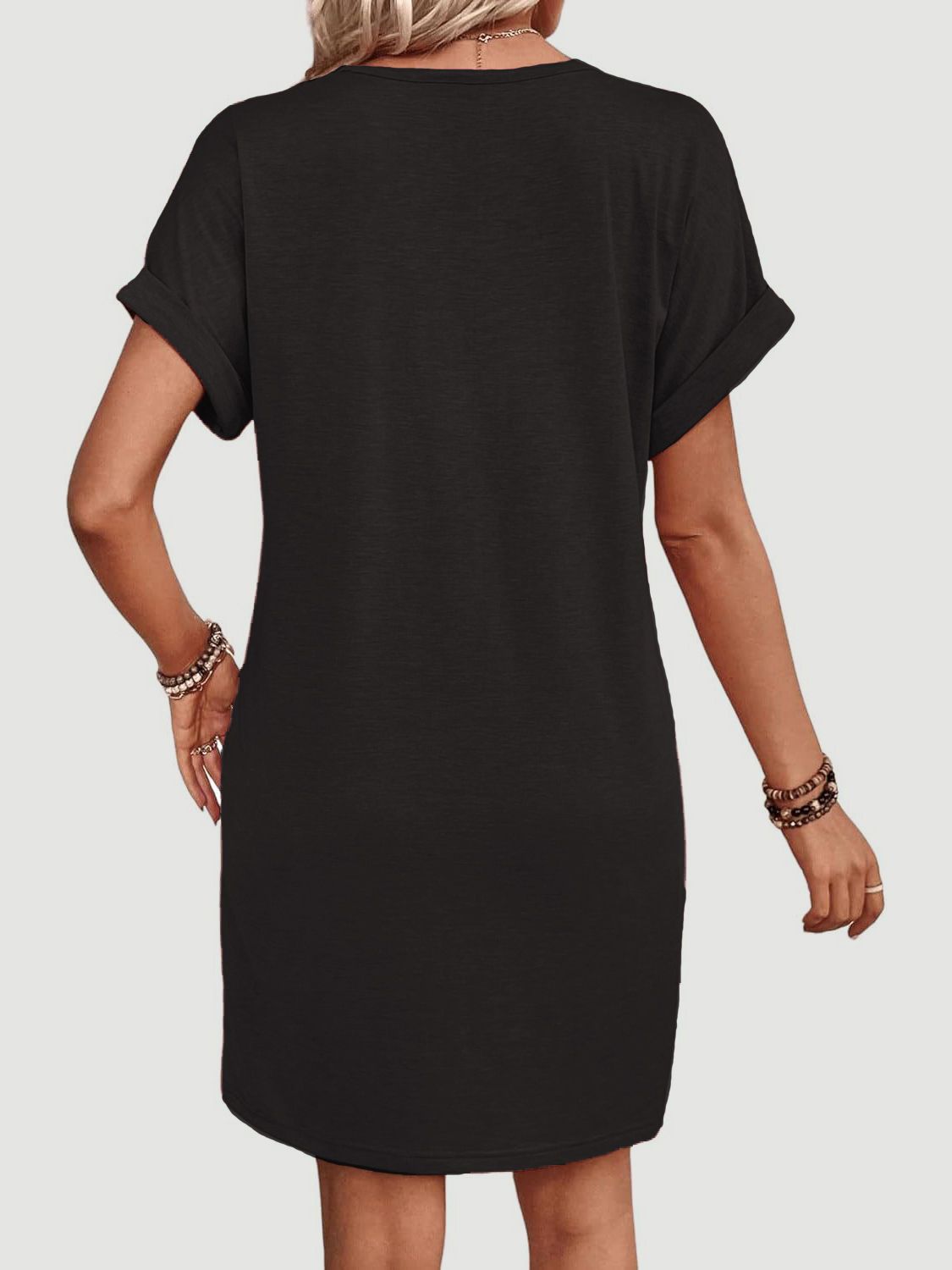 Quarter Button V-Neck Short Sleeve Dress-TOPS / DRESSES-[Adult]-[Female]-2022 Online Blue Zone Planet