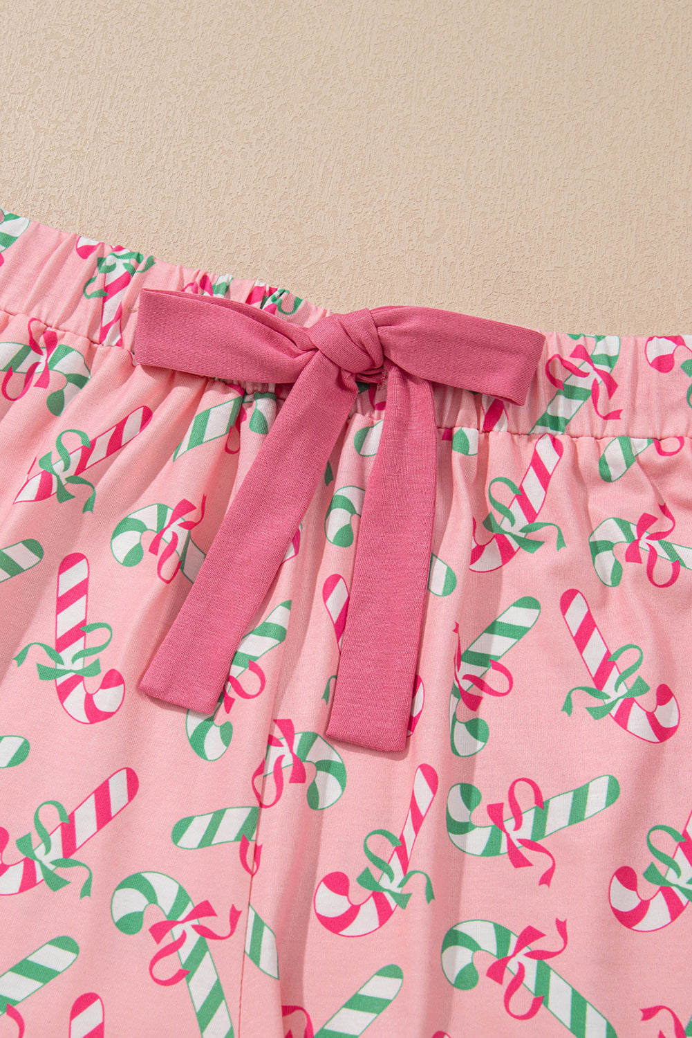 Pink Christmas Candy Cane Print Pocketed Knotted Pajama Set-Loungewear & Sleepwear/Sleepwear-[Adult]-[Female]-2022 Online Blue Zone Planet