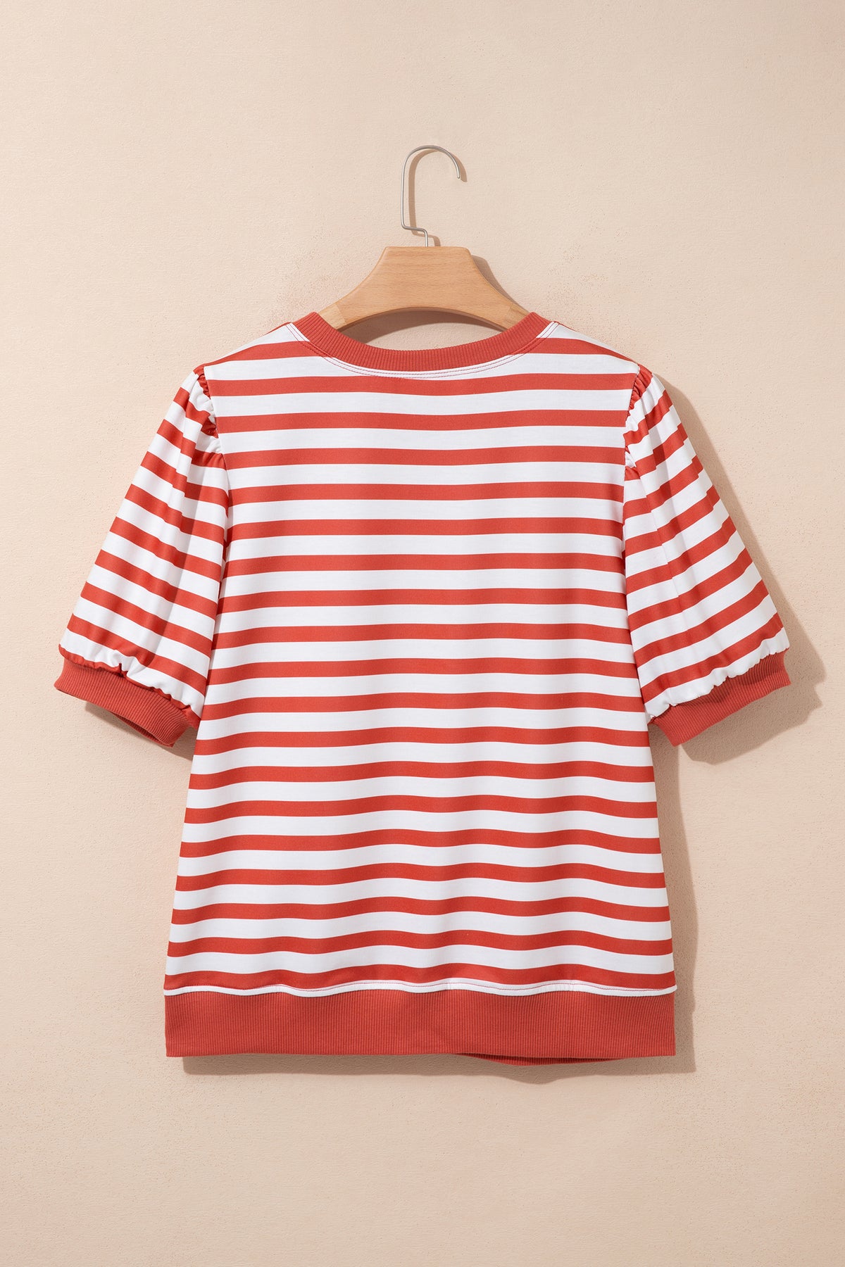 Orange Stripe Short Bubble Sleeve T Shirt-Tops/Tops & Tees-[Adult]-[Female]-2022 Online Blue Zone Planet