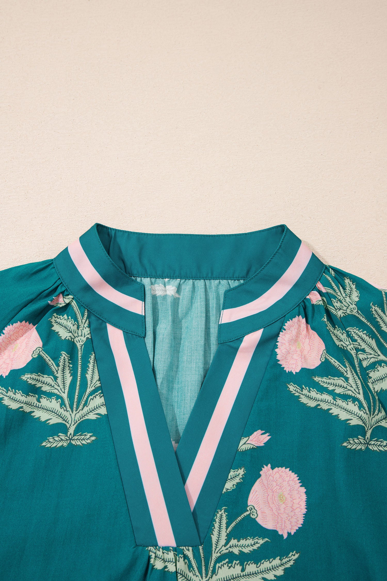 Sky Blue Casual Wild Flower Print V Neck 3/4 Sleeve Blouse-Tops/Blouses & Shirts-[Adult]-[Female]-2022 Online Blue Zone Planet
