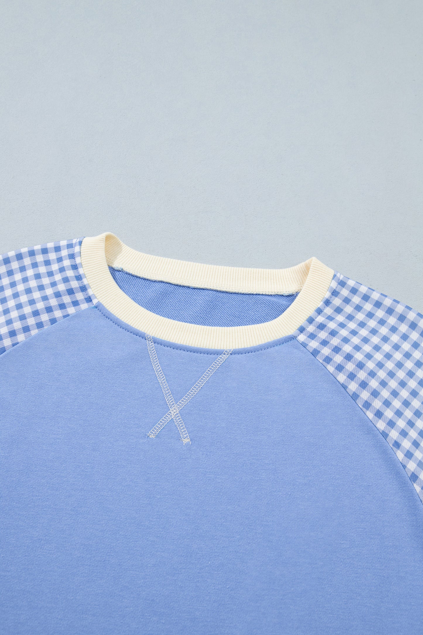 Beige Plaid Sleeve Colorblock Raglan Pullover Sweatshirt-Tops/Sweatshirts & Hoodies-[Adult]-[Female]-2022 Online Blue Zone Planet