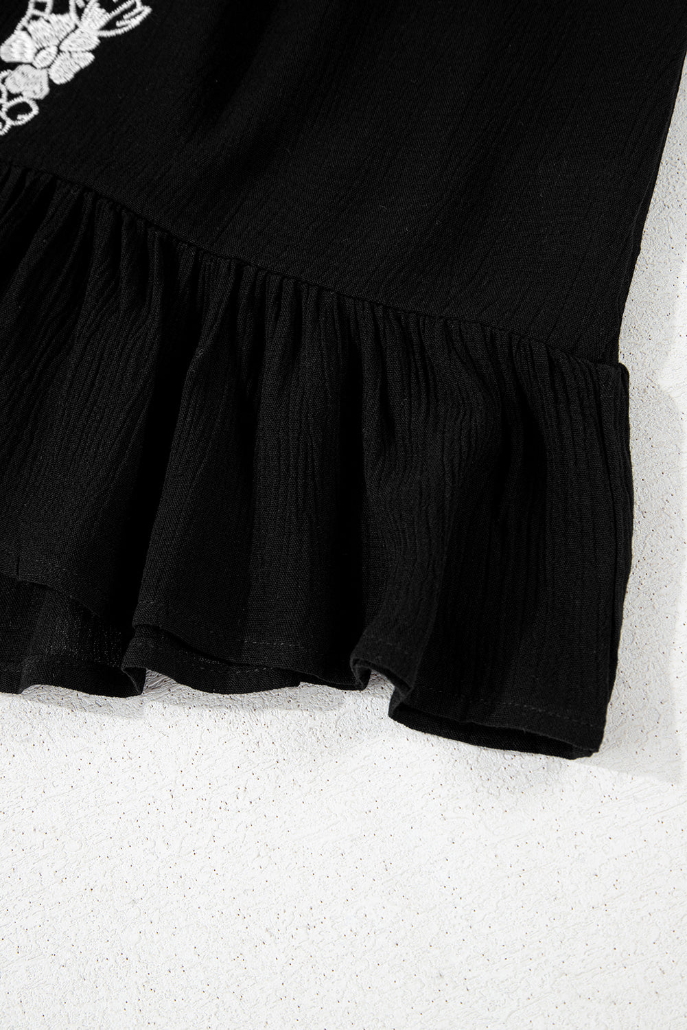 Black Floral Embroidery Ruffled Spaghetti Straps Tank Top-Tops/Tank Tops-[Adult]-[Female]-2022 Online Blue Zone Planet