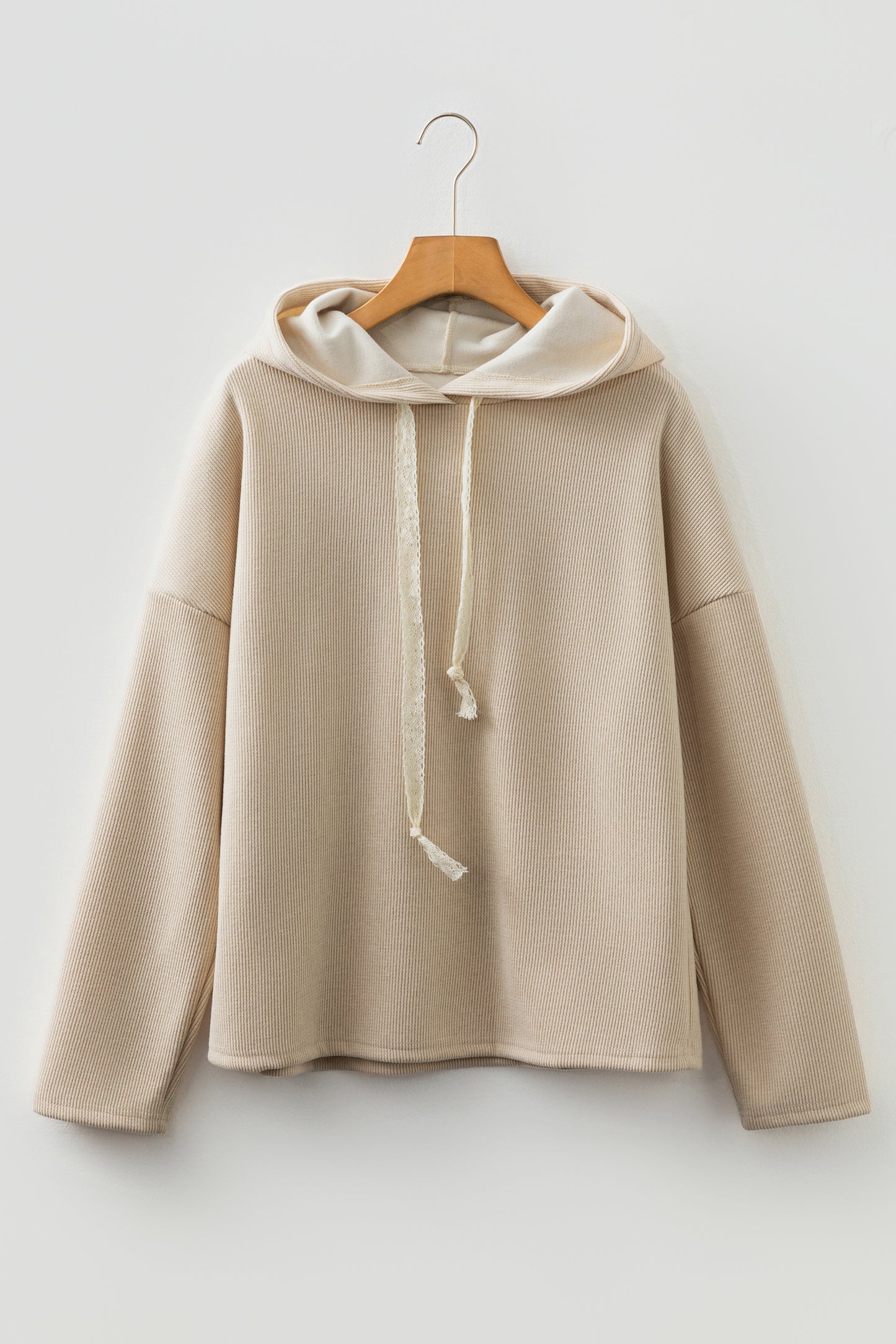 Jet Stream Thermal Textured Lace Drawstring Baggy Hoodie-Tops / Dresses-[Adult]-[Female]-2022 Online Blue Zone Planet