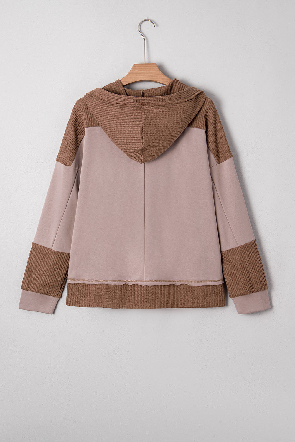Goat Oversize Waffle Patchwork Exposed Seam Casual Hoodie-Tops / Dresses-[Adult]-[Female]-2022 Online Blue Zone Planet