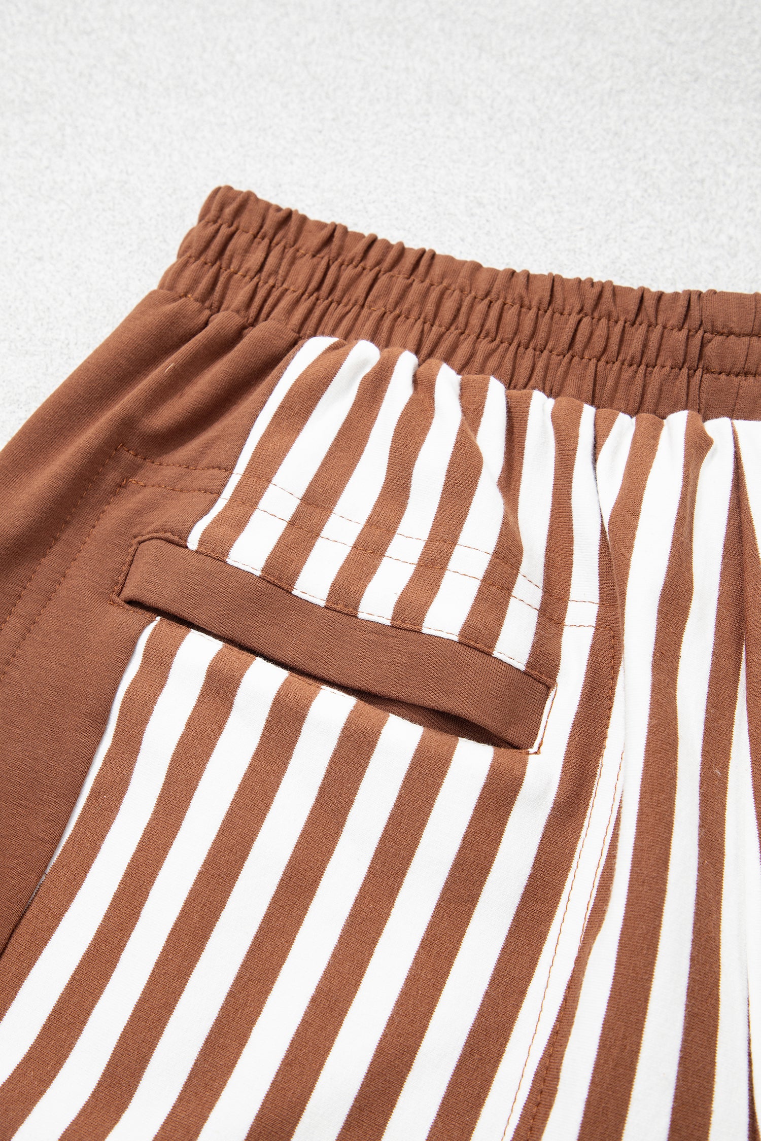 Brown Stripe Color Block Patchwork Quarter Zip Pullover Sporty Shorts Set-Two Piece Sets/Short Sets-[Adult]-[Female]-2022 Online Blue Zone Planet