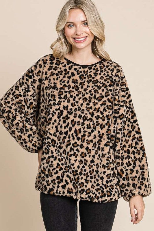 Culture Code Leopard Faux Fur Round Neck Top-TOPS / DRESSES-[Adult]-[Female]-Brown-S-2022 Online Blue Zone Planet