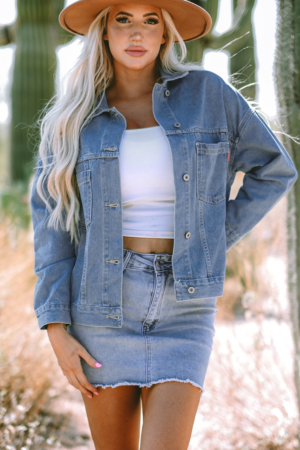 Blue Zone Planet | Wild Wind Washed Oversize Pocketed Denim Jacket-Outerwear/Denim jackets-[Adult]-[Female]-Wild Wind-S-2022 Online Blue Zone Planet