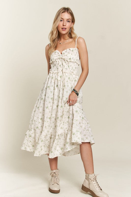 adora midi dress ADORA Smocked Floral Sweetheart Neck Cami Dress