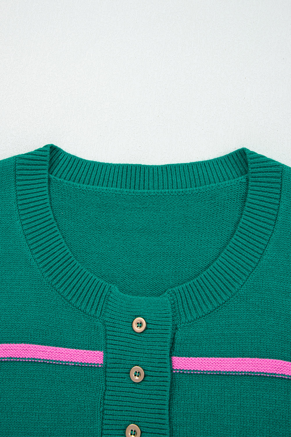 Green Stripe Half Buttons Drop Shoulder Plus Size Sweater-TOPS / DRESSES-[Adult]-[Female]-2022 Online Blue Zone Planet