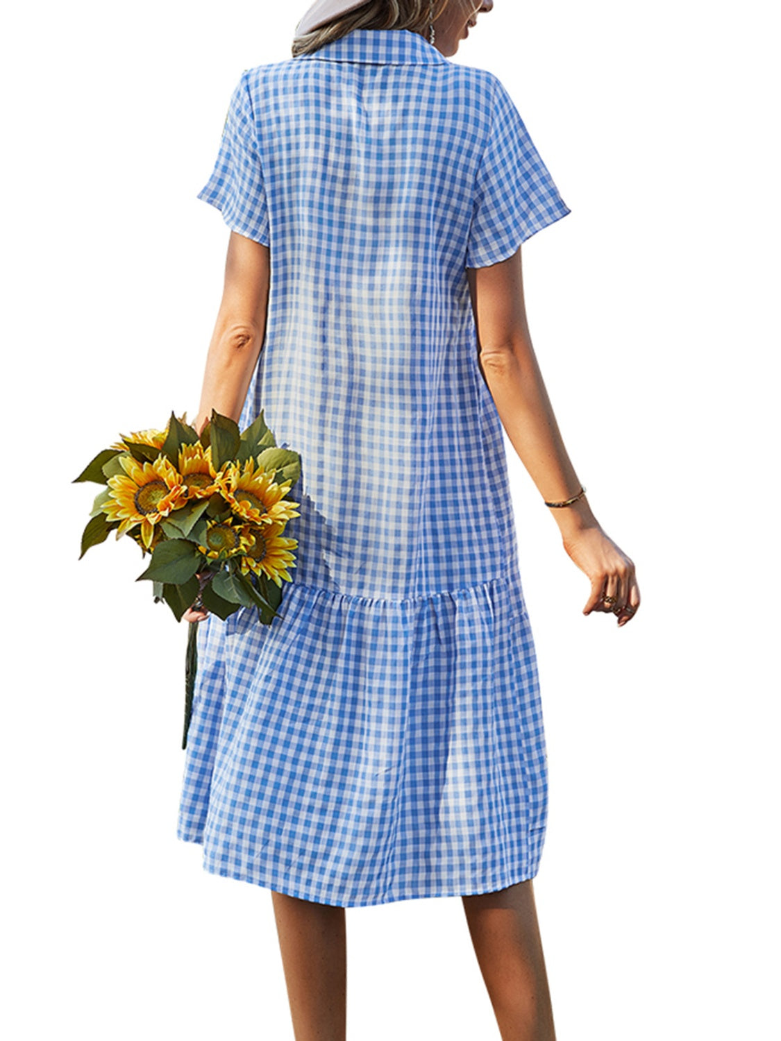 Blue Zone Planet | Button Up Plaid Short Sleeve Midi Dress-TOPS / DRESSES-[Adult]-[Female]-2022 Online Blue Zone Planet