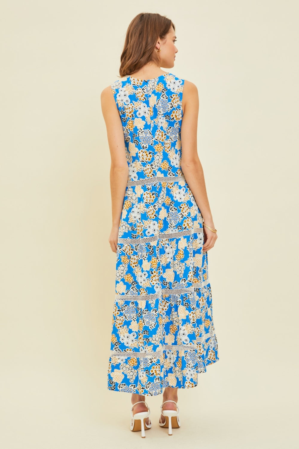 HEYSON Full Size Printed Crochet Trim Maxi Dress BLUE ZONE PLANET