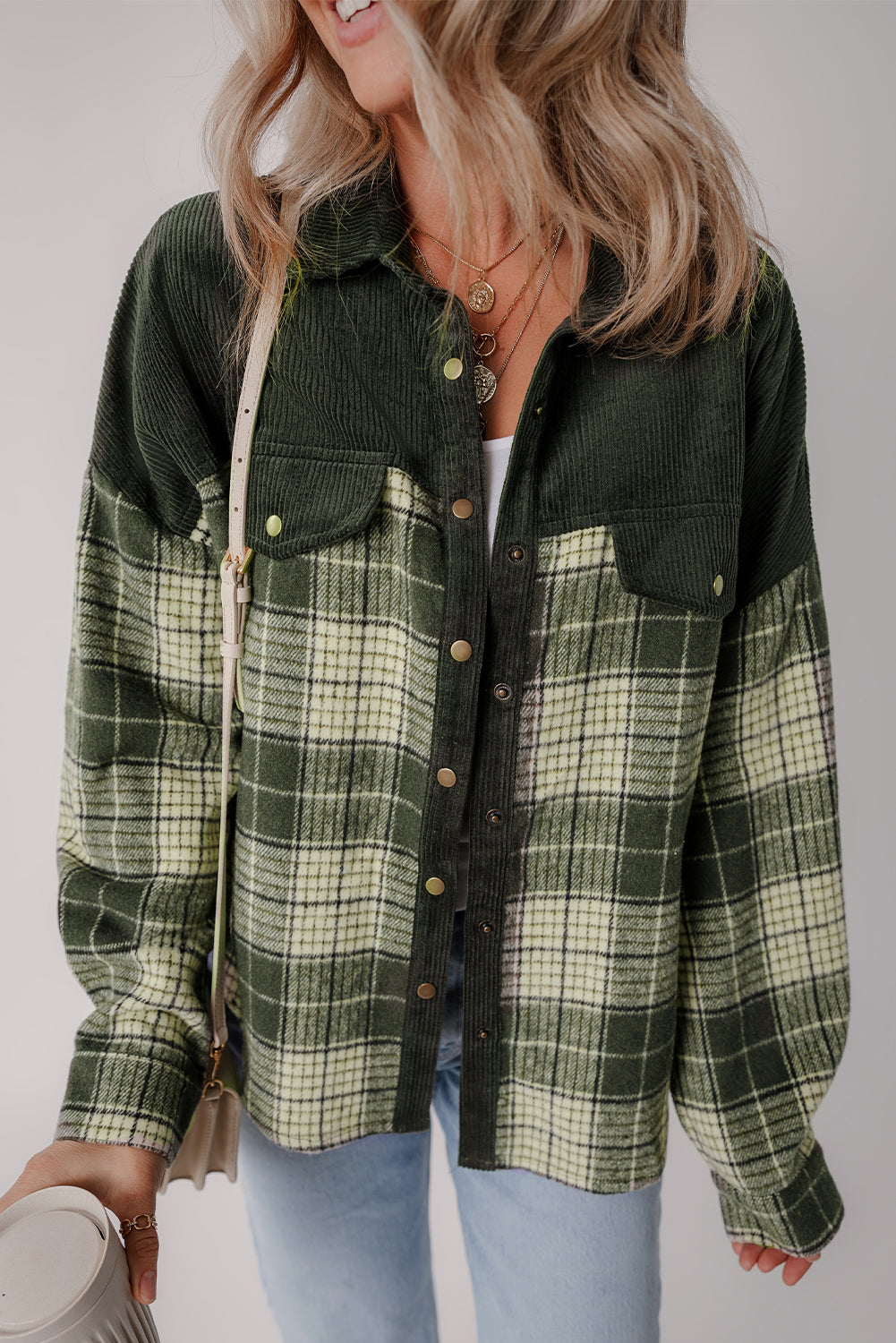 Snap Down Collared Neck Plaid Shacket-TOPS / DRESSES-[Adult]-[Female]-Black Forest-S-2022 Online Blue Zone Planet