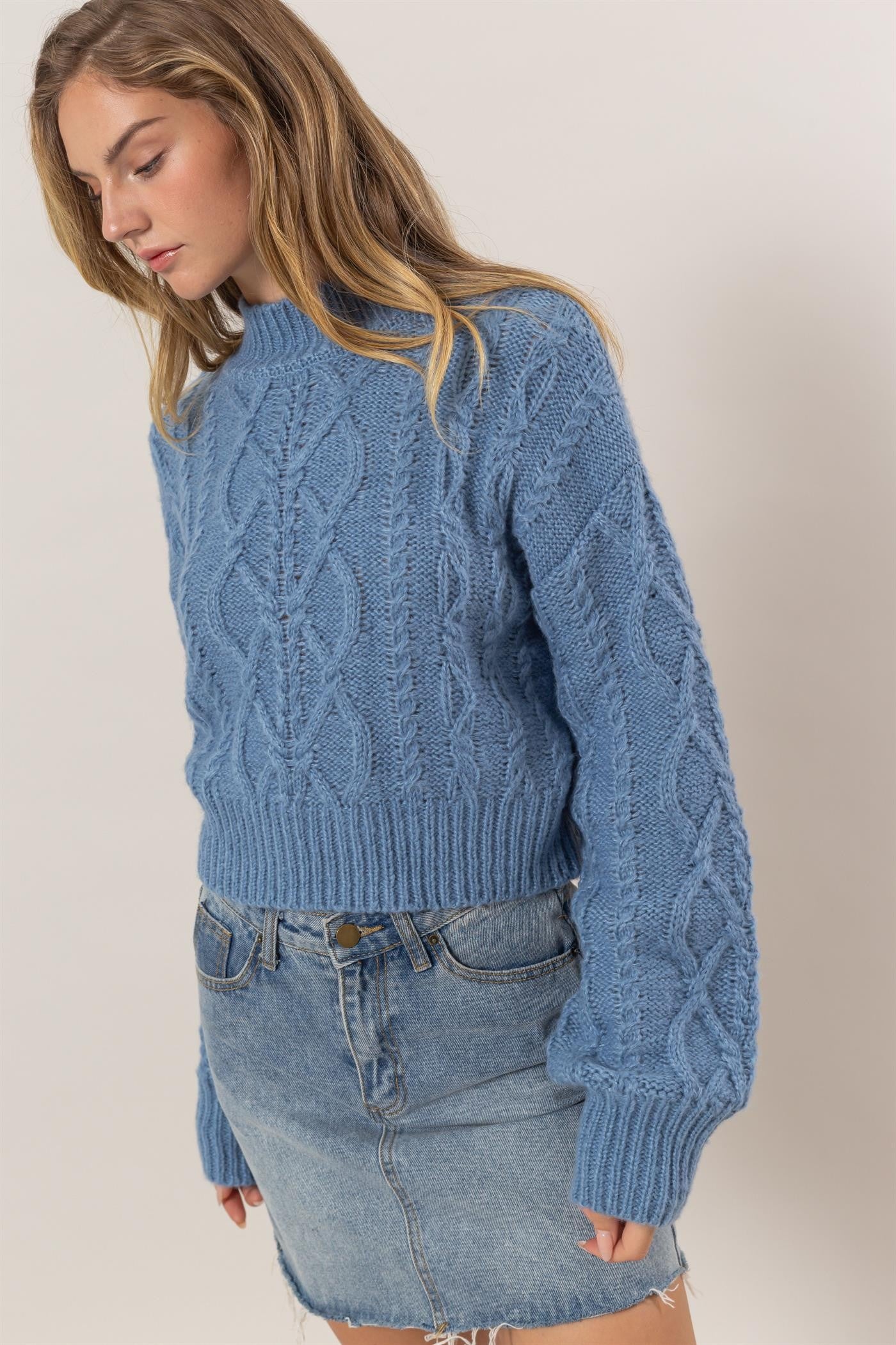 HYFVE Cable-Knit Mock Neck Dropped Shoulder Sweater-TOPS / DRESSES-[Adult]-[Female]-2022 Online Blue Zone Planet