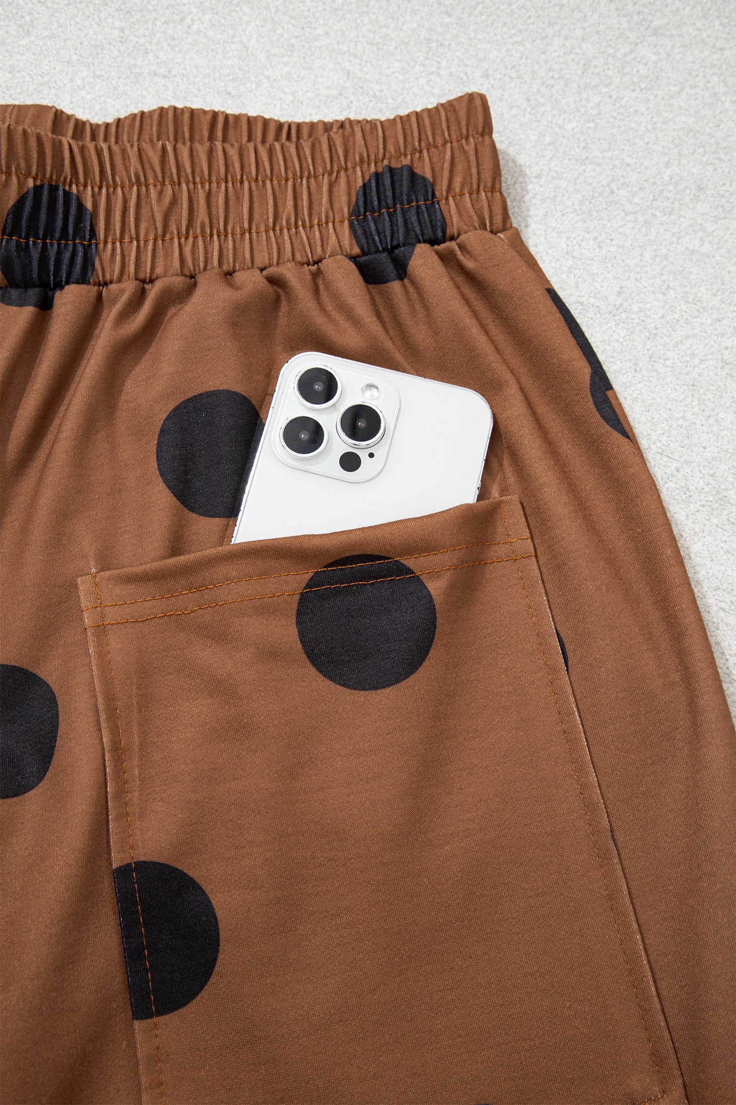 Brown Polka Dot Wide Leg Elastic Waist Casual Pants-Bottoms/Pants & Culotte-[Adult]-[Female]-2022 Online Blue Zone Planet