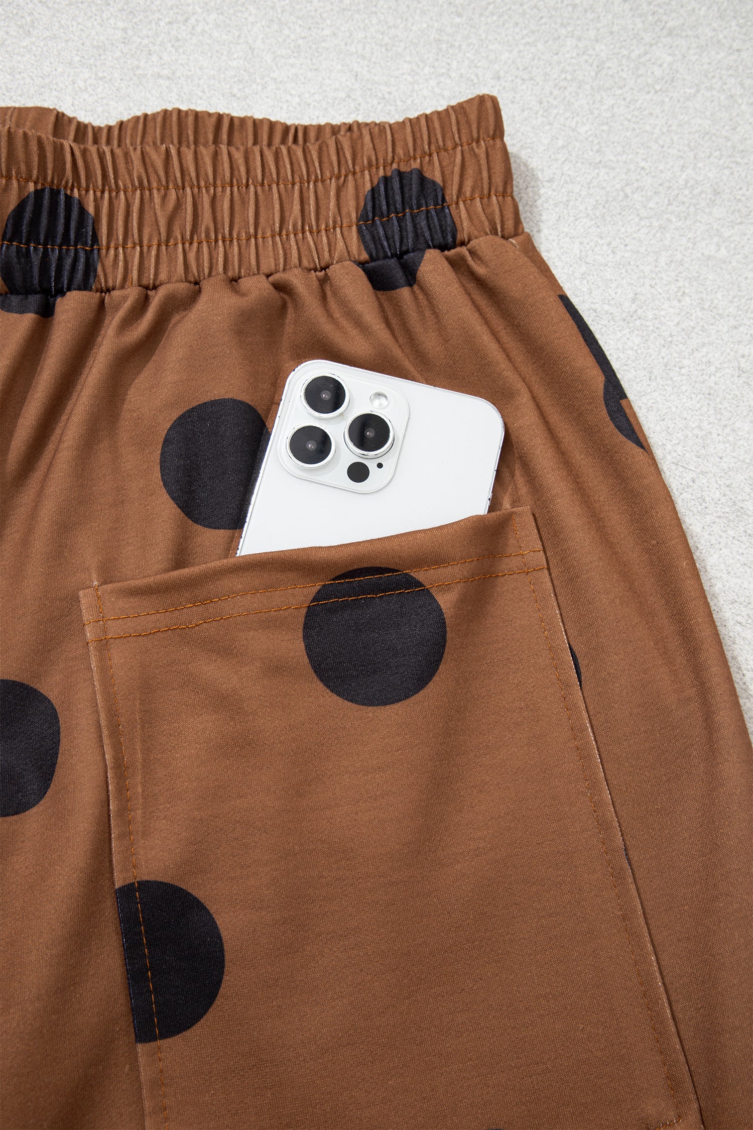 Brown Polka Dot Wide Leg Elastic Waist Casual Pants-Bottoms/Pants & Culotte-[Adult]-[Female]-2022 Online Blue Zone Planet