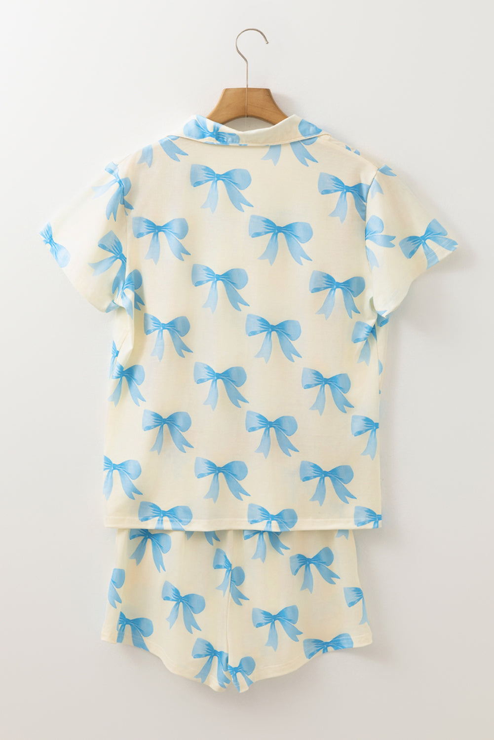 Blue Zone Planet | Yellow Bow Printed Short Sleeve Shirt Shorts Pajama Set-Loungewear & Sleepwear/Sleepwear-[Adult]-[Female]-2022 Online Blue Zone Planet