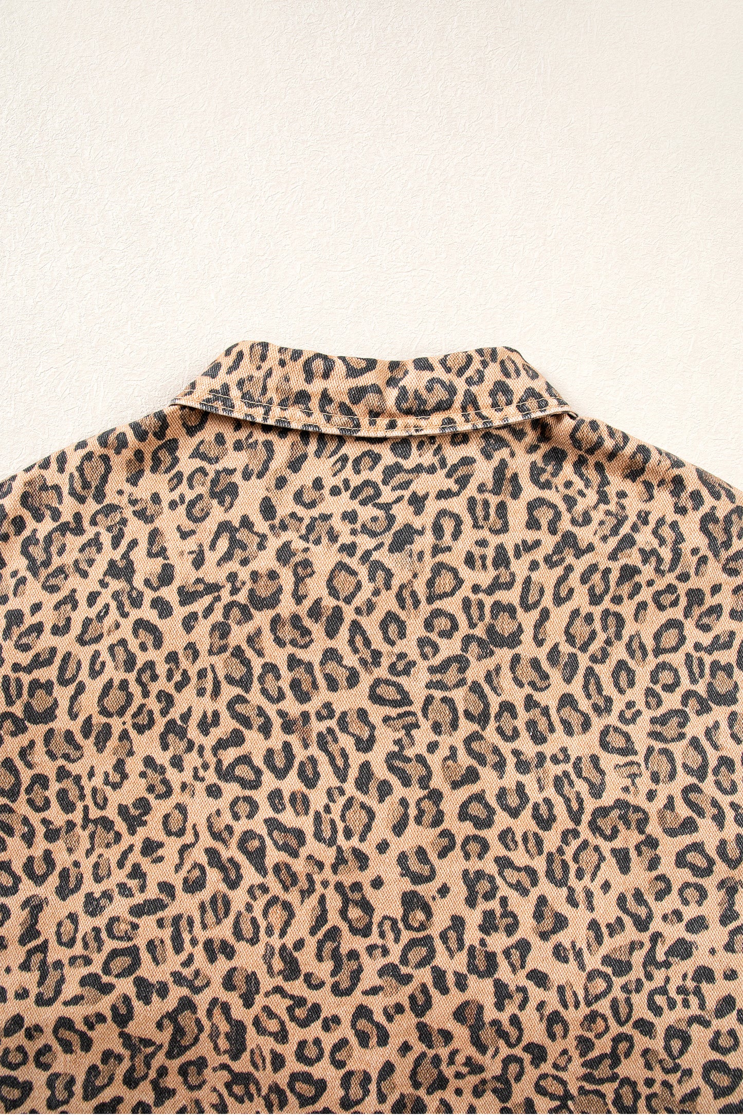 Khaki Leopard Print Collar Long Sleeve Patch Pocket Shift Denim Jacket-Outerwear/Denim jackets-[Adult]-[Female]-2022 Online Blue Zone Planet