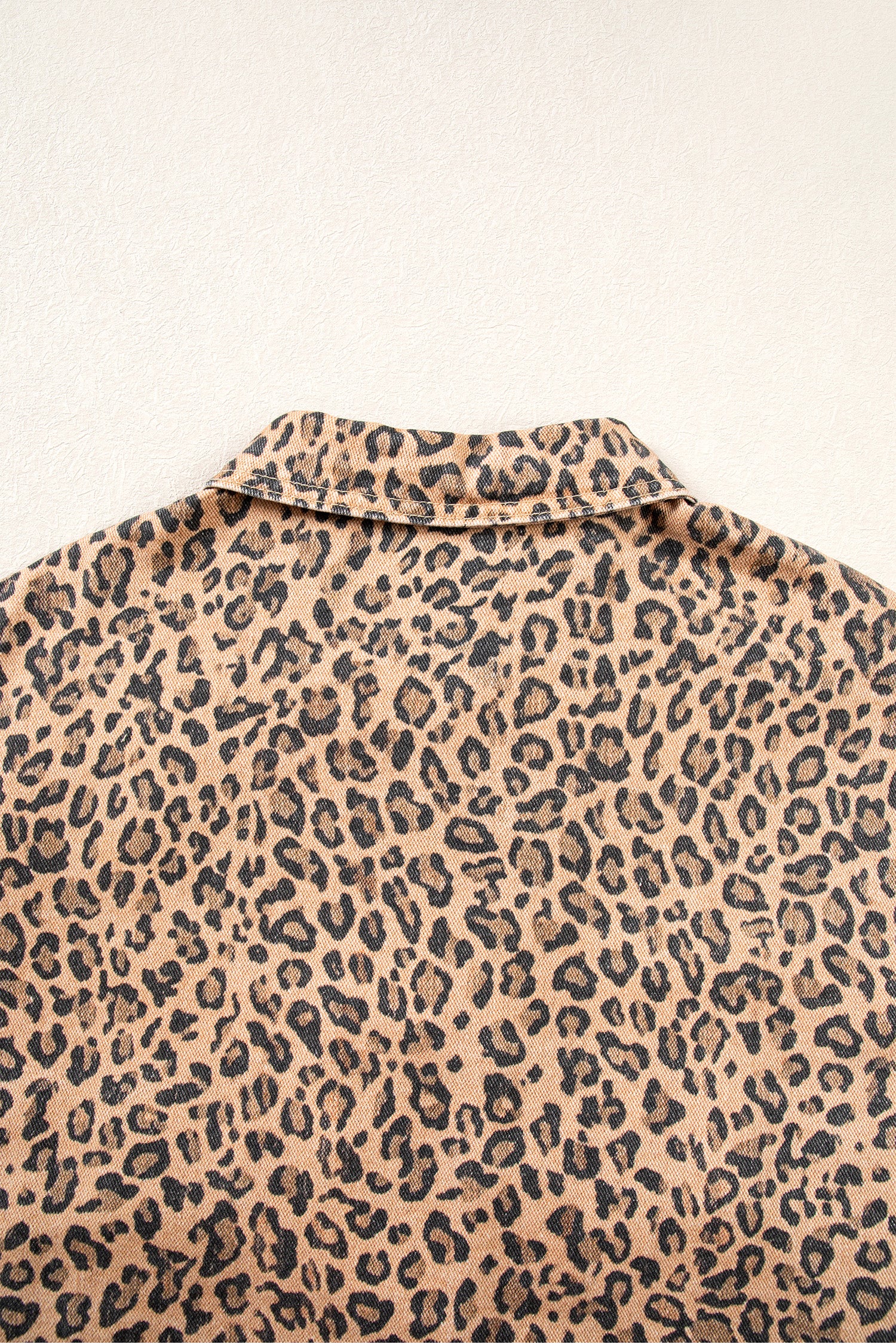 Khaki Leopard Print Collar Long Sleeve Patch Pocket Shift Denim Jacket-Outerwear/Denim jackets-[Adult]-[Female]-2022 Online Blue Zone Planet