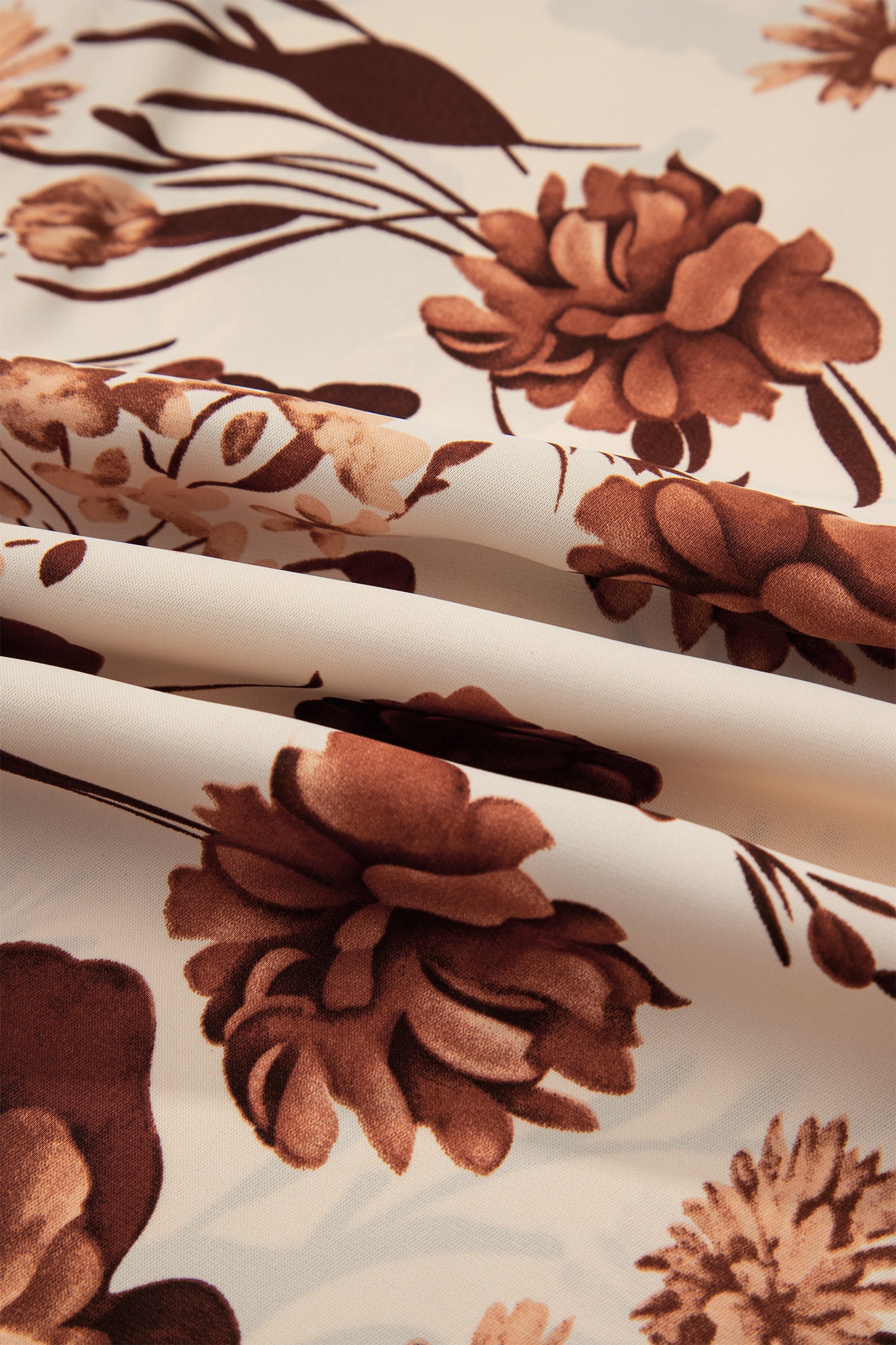 Brown Floral Print Button Down Poet Sleeve Shirt-Tops/Blouses & Shirts-[Adult]-[Female]-2022 Online Blue Zone Planet