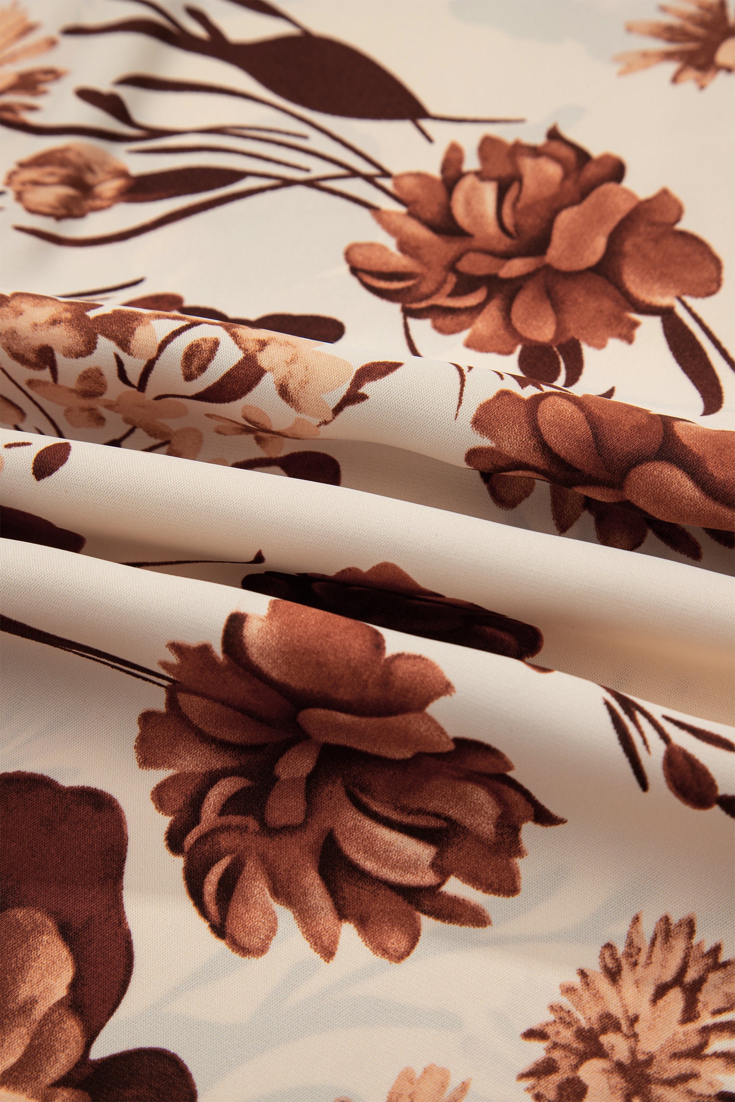 Brown Floral Print Button Down Poet Sleeve Shirt-Tops/Blouses & Shirts-[Adult]-[Female]-2022 Online Blue Zone Planet