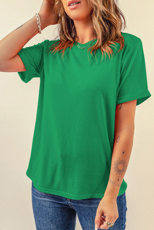 Bright Green Casual Plain Crew Neck Tee-Tops/Tops & Tees-[Adult]-[Female]-Bright Green-S-2022 Online Blue Zone Planet