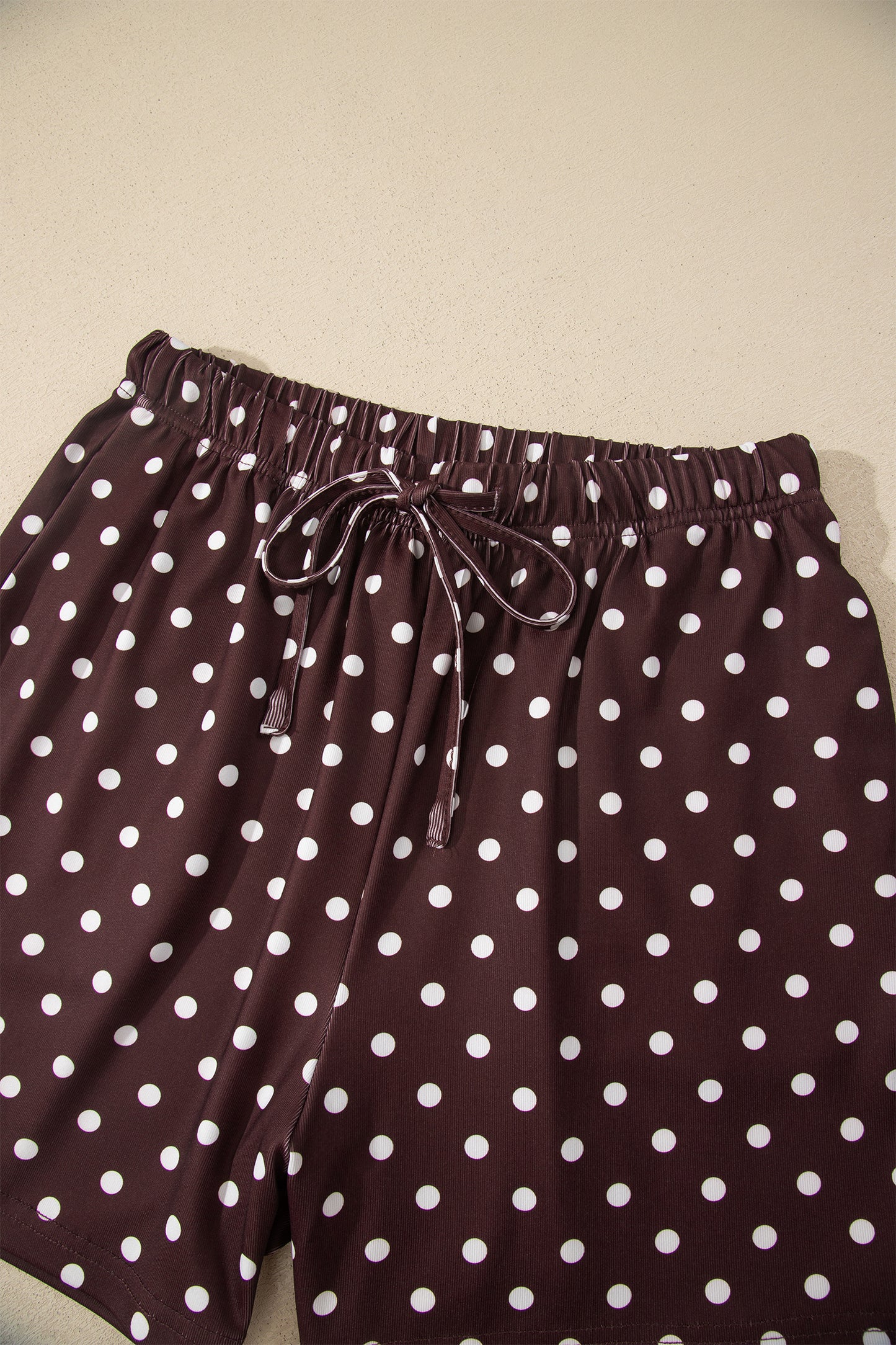 Brown Polka Dot Halter Tank Drawstring Elastic Waist Short Set-Two Piece Sets/Short Sets-[Adult]-[Female]-2022 Online Blue Zone Planet