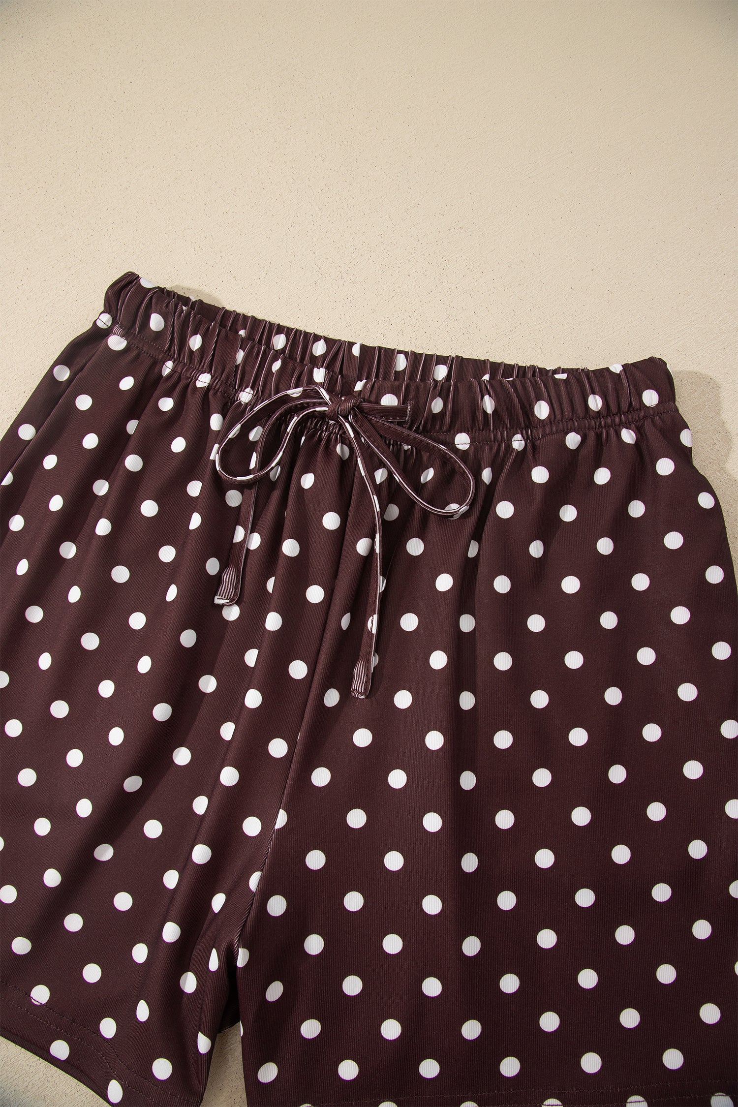 Brown Polka Dot Halter Tank Drawstring Elastic Waist Short Set-Two Piece Sets/Short Sets-[Adult]-[Female]-2022 Online Blue Zone Planet