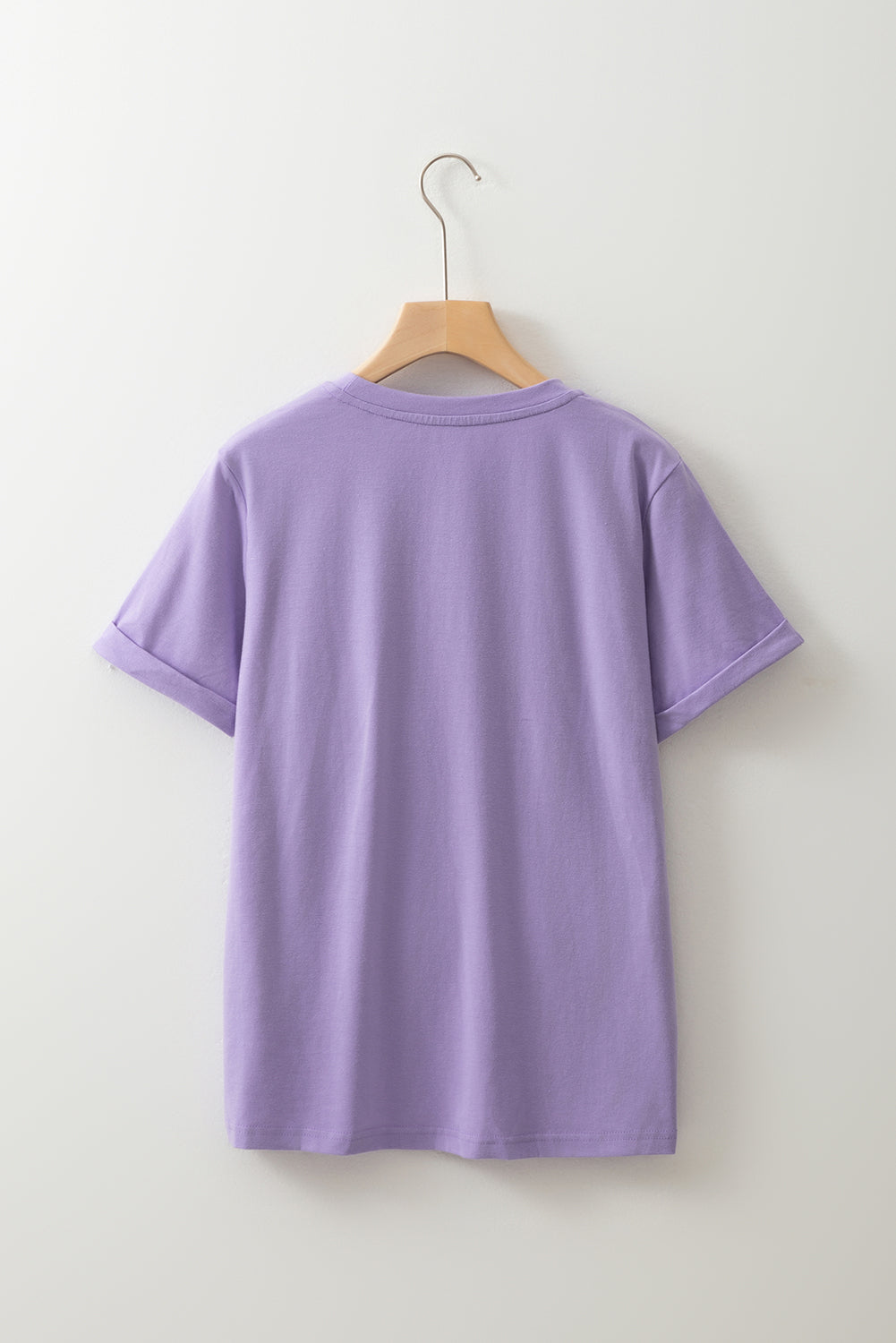 Wisteria Casual Plain Crew Neck Tee-Tops/Tops & Tees-[Adult]-[Female]-2022 Online Blue Zone Planet