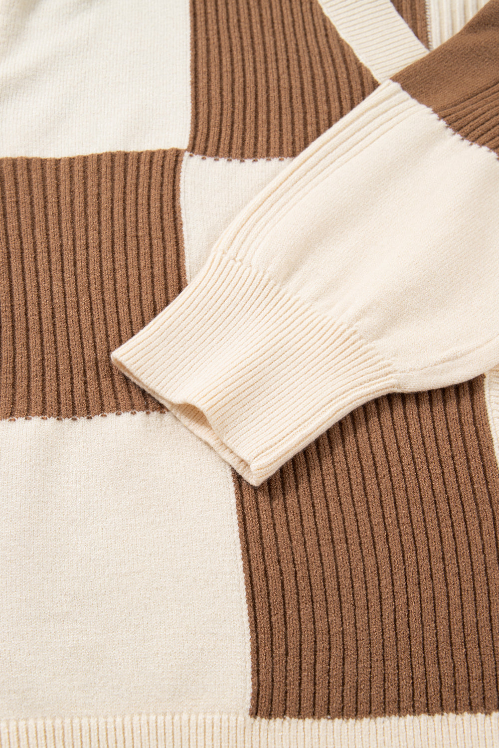 Khaki Checkered Ribbed Texture Knit Plus Size Cardigan Sweater-TOPS / DRESSES-[Adult]-[Female]-2022 Online Blue Zone Planet