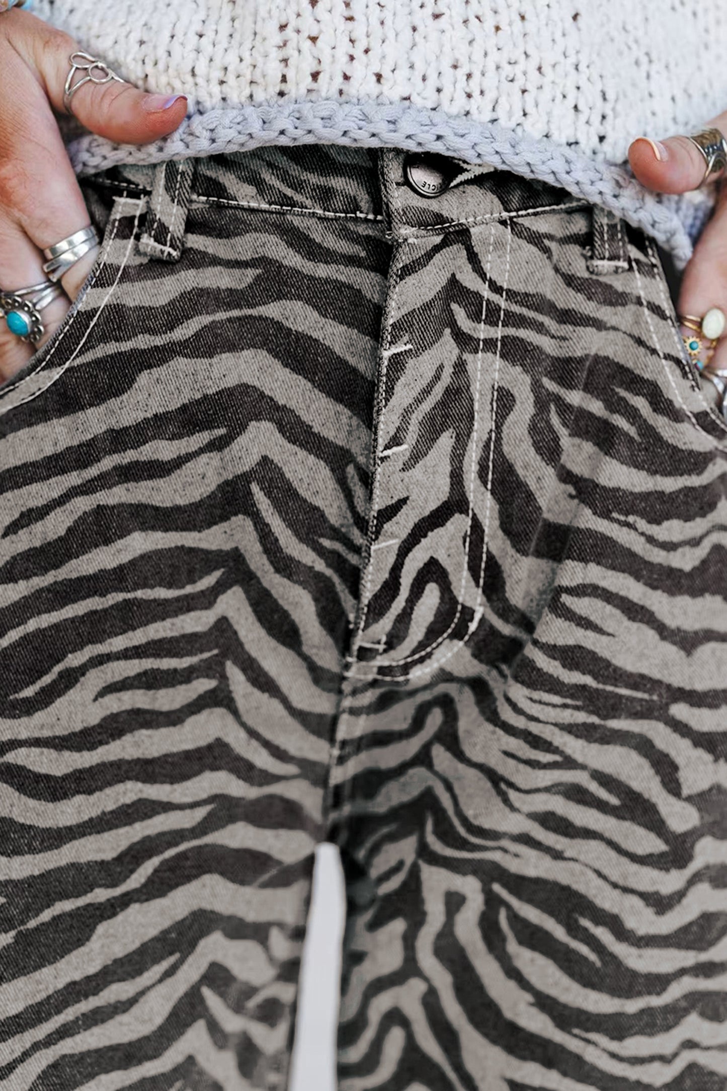 Gray Zebra Stripe Printed Wide Leg Jeans-Bottoms/Jeans-[Adult]-[Female]-2022 Online Blue Zone Planet