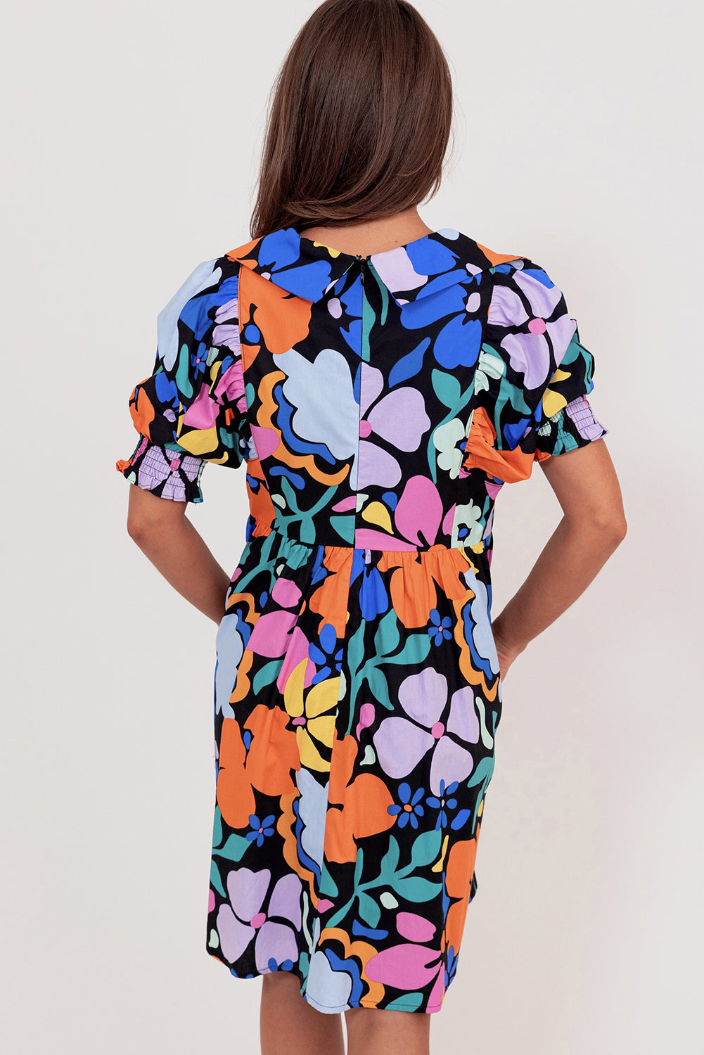 Blue Collared Split Neck Floral Flared Dress-TOPS / DRESSES-[Adult]-[Female]-2022 Online Blue Zone Planet