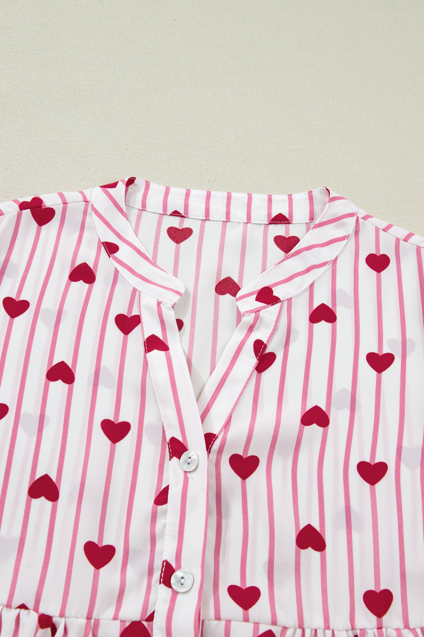 Pink Stripe Textured Heart Print Long Flounce Sleeve Shirt-Tops/Blouses & Shirts-[Adult]-[Female]-2022 Online Blue Zone Planet