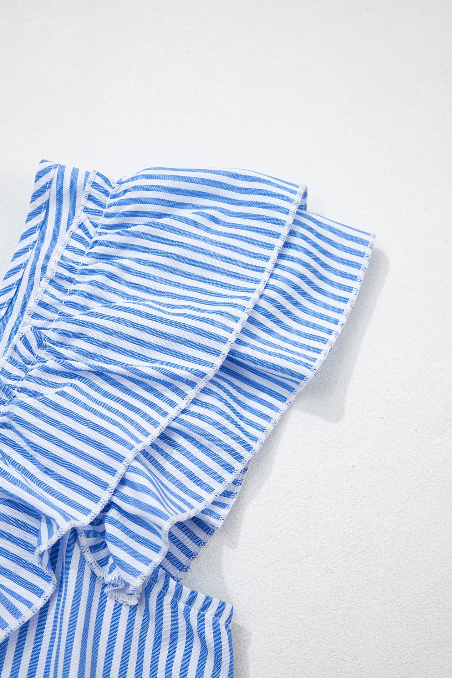 Sky Blue Stripe Square Neck Bow Decor Frilly Ruffled Short Sleeve Blouse-Tops/Blouses & Shirts-[Adult]-[Female]-2022 Online Blue Zone Planet