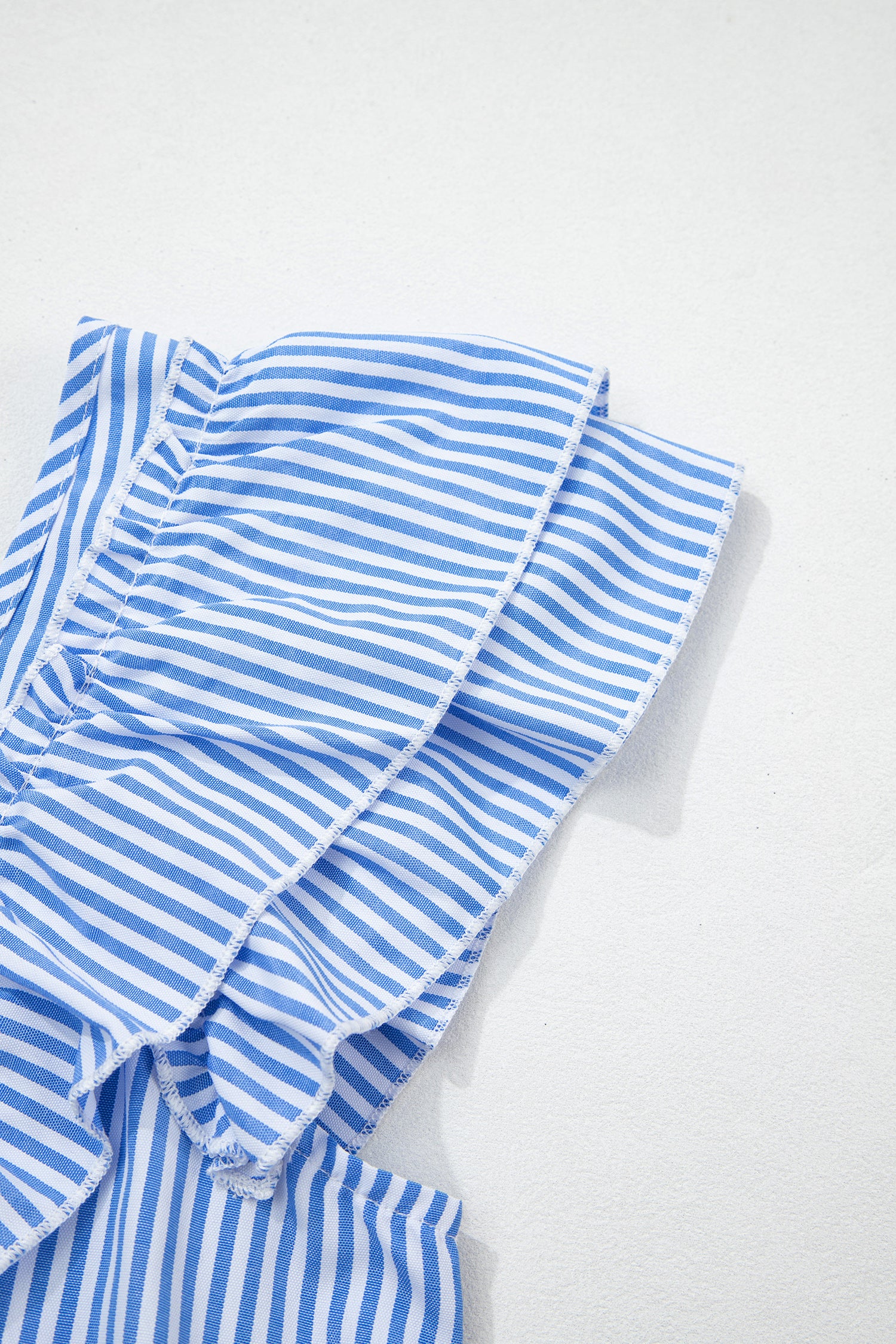 Sky Blue Stripe Square Neck Bow Decor Frilly Ruffled Short Sleeve Blouse-Tops/Blouses & Shirts-[Adult]-[Female]-2022 Online Blue Zone Planet