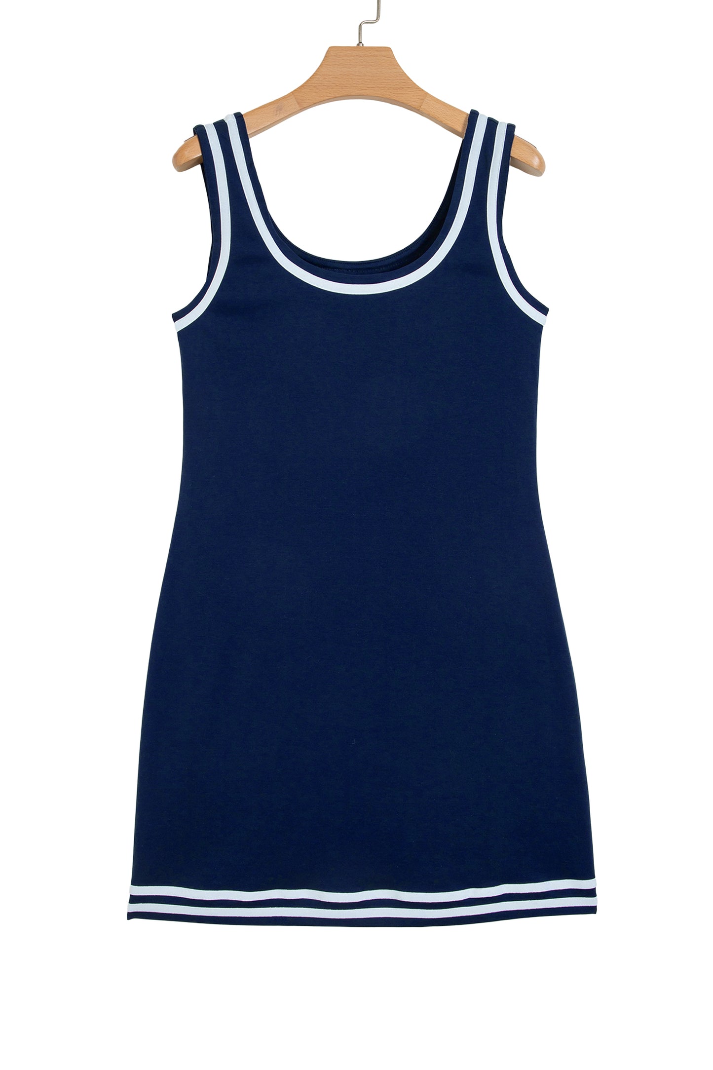 Dirty blue Contrast Trim U Neck Sleeveless Mini Dress-TOPS / DRESSES-[Adult]-[Female]-2022 Online Blue Zone Planet
