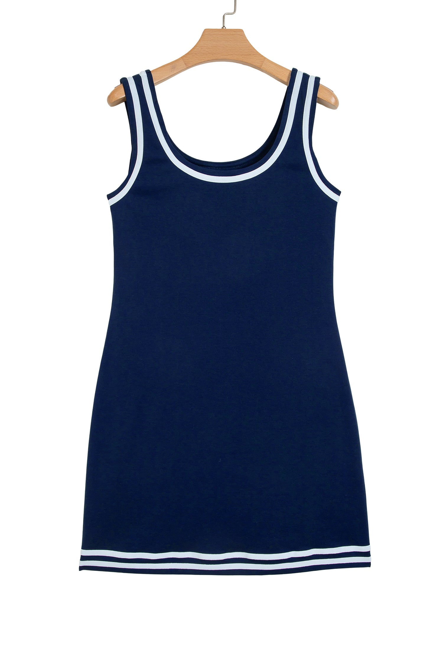 Dirty blue Contrast Trim U Neck Sleeveless Mini Dress-TOPS / DRESSES-[Adult]-[Female]-2022 Online Blue Zone Planet