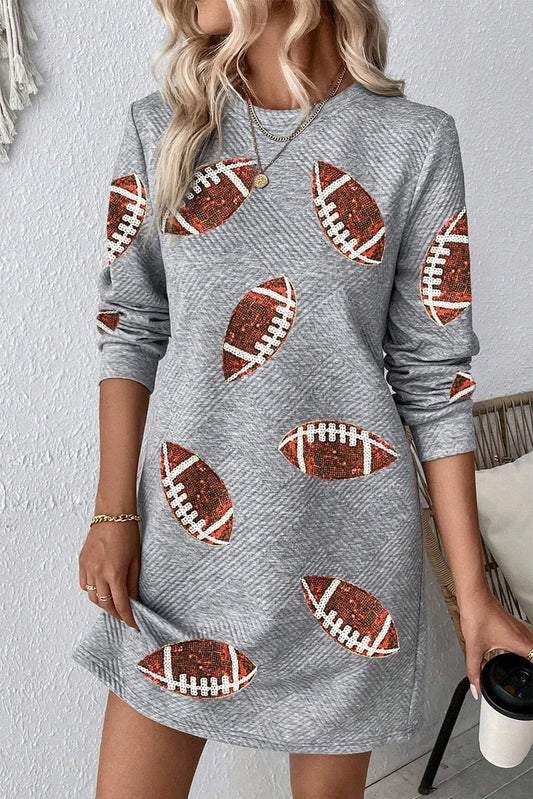 Sequin Football Long Sleeve Mini Dress-TOPS / DRESSES-[Adult]-[Female]-Gray-S-2022 Online Blue Zone Planet