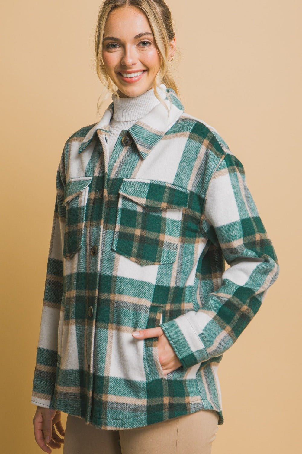 Love Tree Plaid Button Up Shacket-TOPS / DRESSES-[Adult]-[Female]-2022 Online Blue Zone Planet