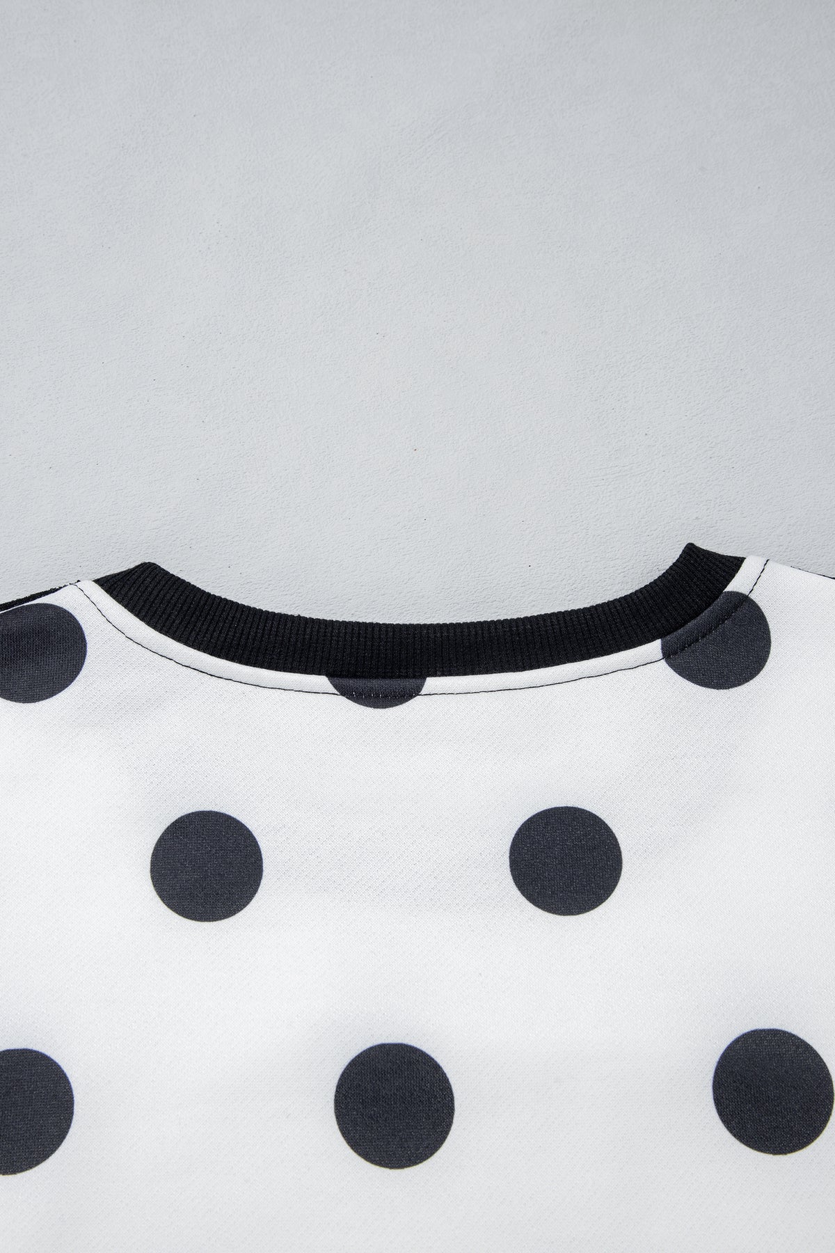 White Polka Dot Contrast Patchwork Round Neck Baggy Sweatshirt-Tops/Sweatshirts & Hoodies-[Adult]-[Female]-2022 Online Blue Zone Planet