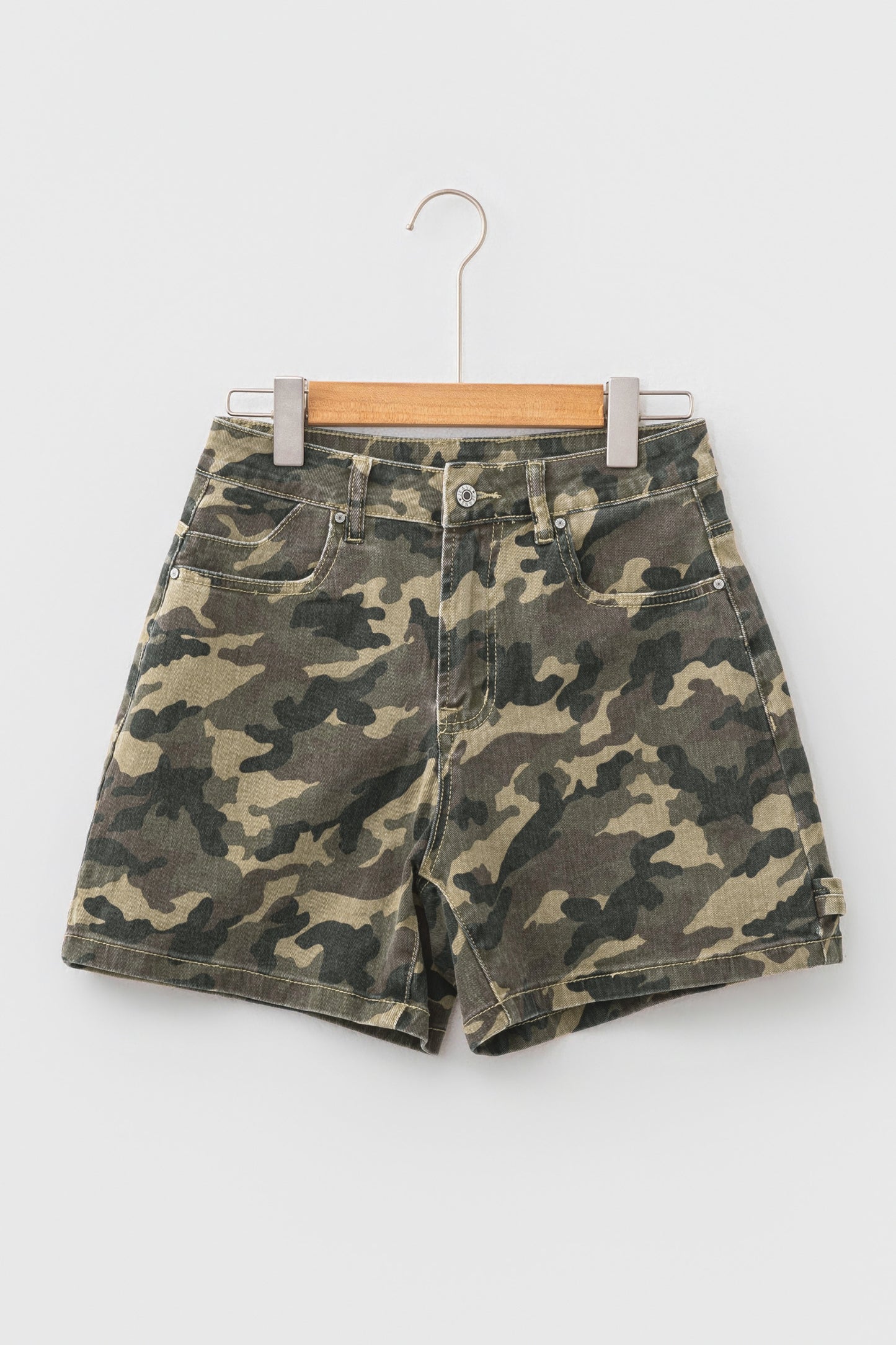 Green Camouflage High Rise Denim Shorts-Bottoms/Denim Shorts-[Adult]-[Female]-2022 Online Blue Zone Planet