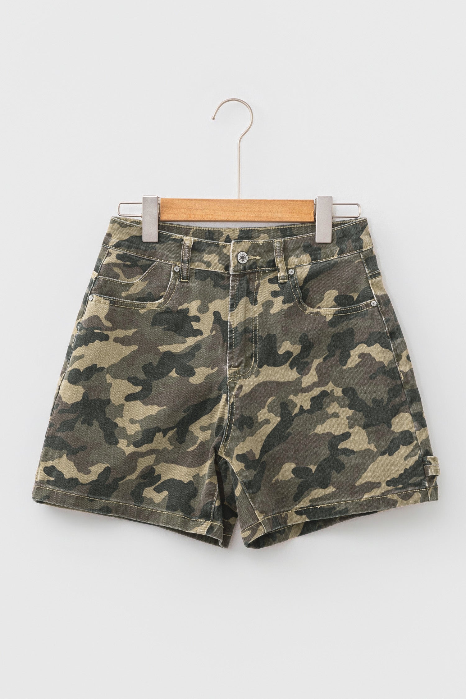 Green Camouflage High Rise Denim Shorts-Bottoms/Denim Shorts-[Adult]-[Female]-2022 Online Blue Zone Planet
