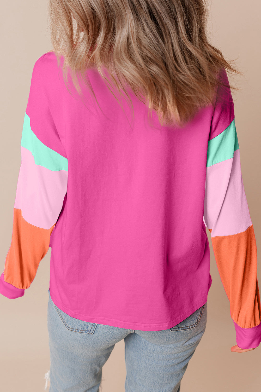 Blue Zone Planet | Green Colorblock Patchwork Long Sleeve Loose Top-TOPS / DRESSES-[Adult]-[Female]-2022 Online Blue Zone Planet