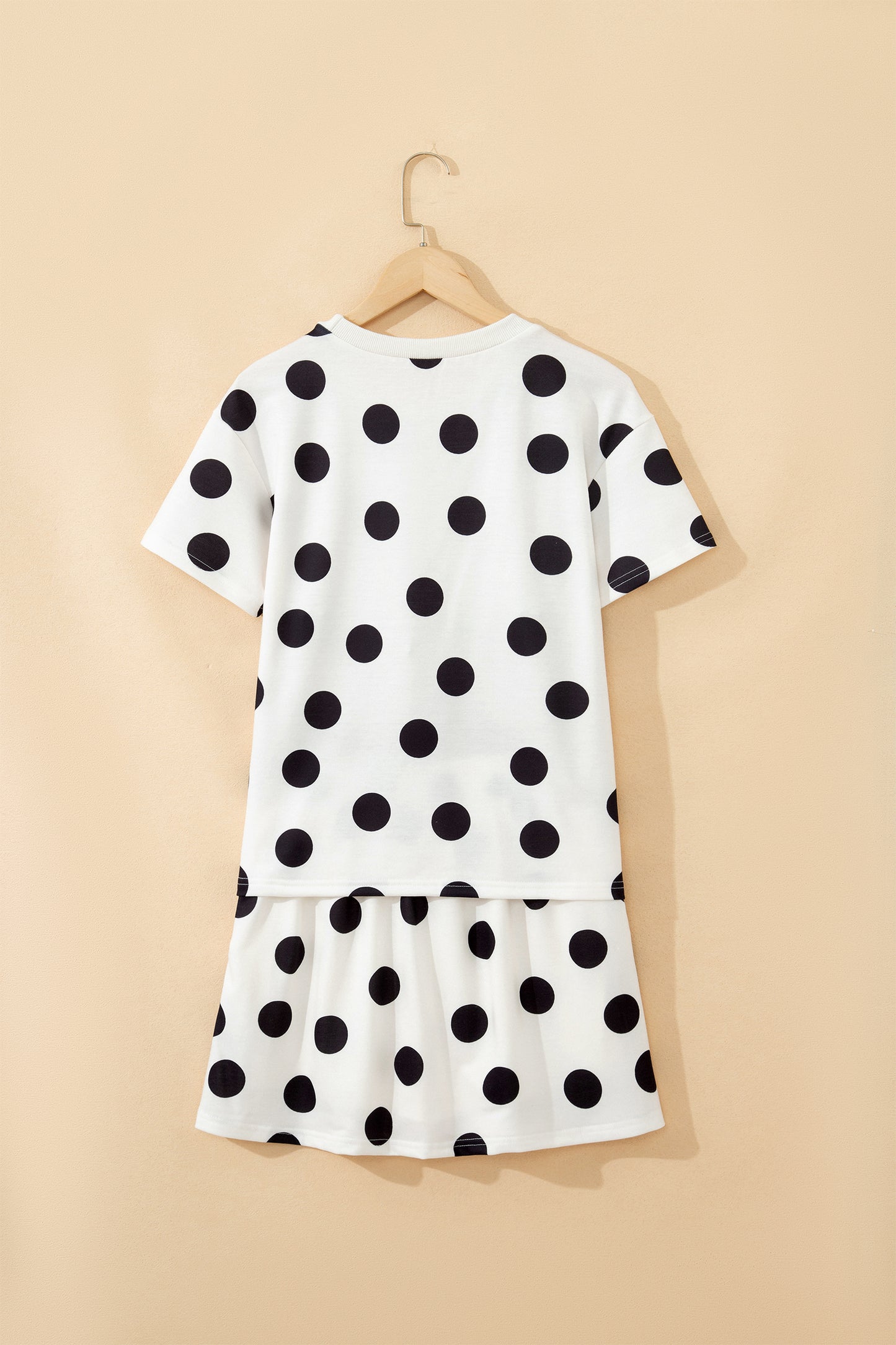 White Polka Dot Short Sleeve Top Casual Skort 2pcs Outfit-Two Piece Sets/Two Piece Dresses-[Adult]-[Female]-2022 Online Blue Zone Planet
