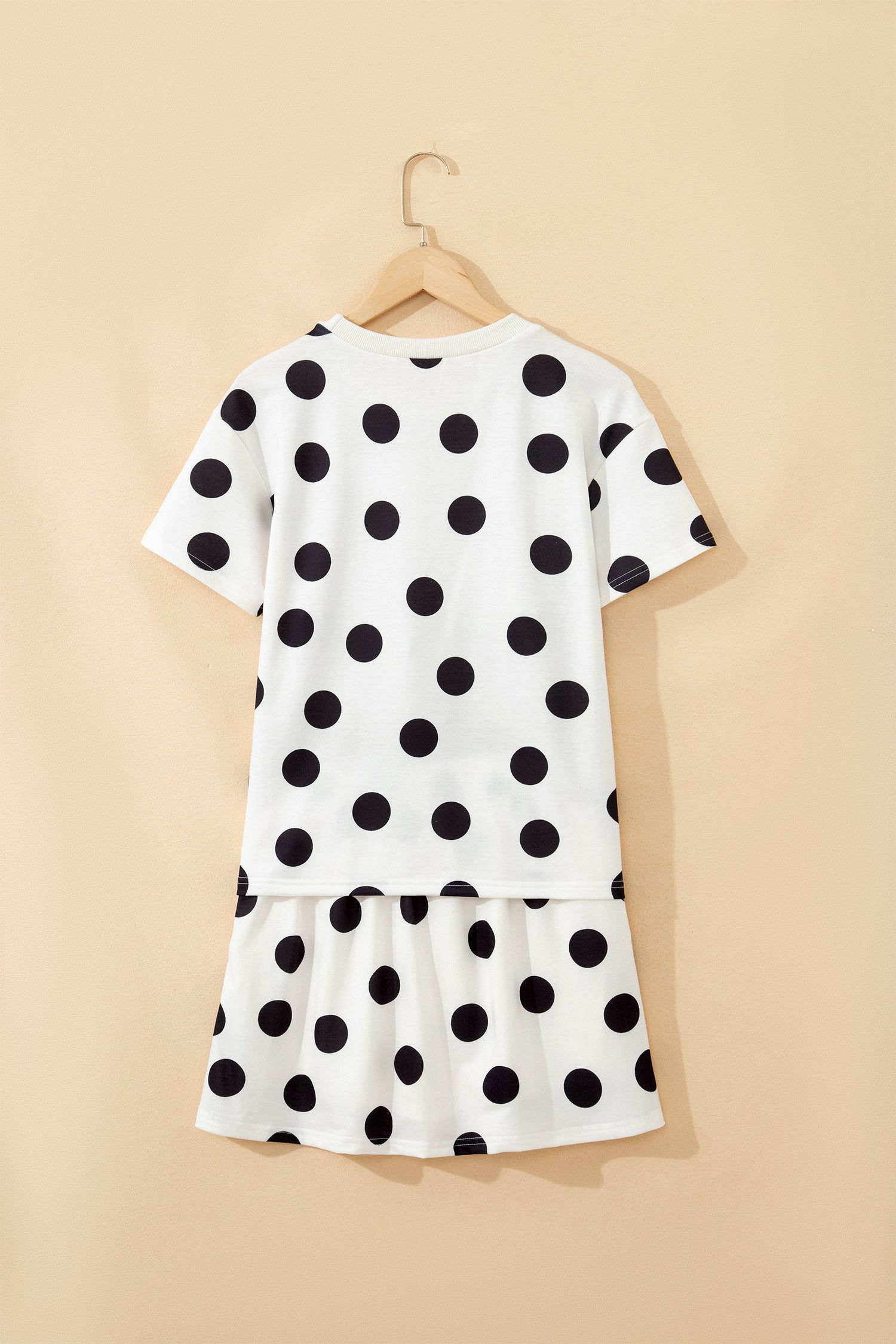White Polka Dot Short Sleeve Top Casual Skort 2pcs Outfit-Two Piece Sets/Two Piece Dresses-[Adult]-[Female]-2022 Online Blue Zone Planet