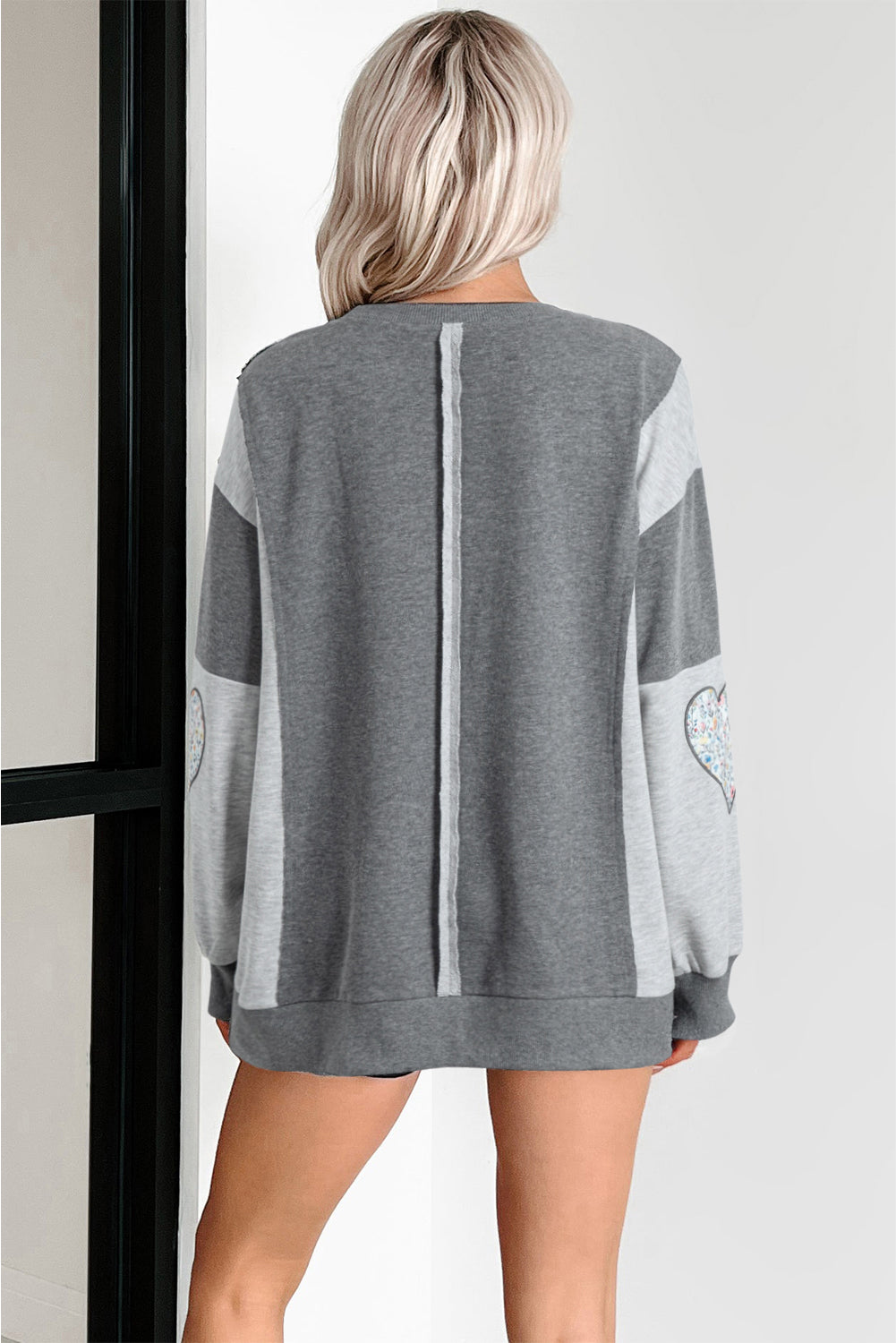 Dark Grey Floral LOVE Graphic Patchwork Uneven Hem Sweatshirt-Sweatshirts & Hoodies-[Adult]-[Female]-2022 Online Blue Zone Planet