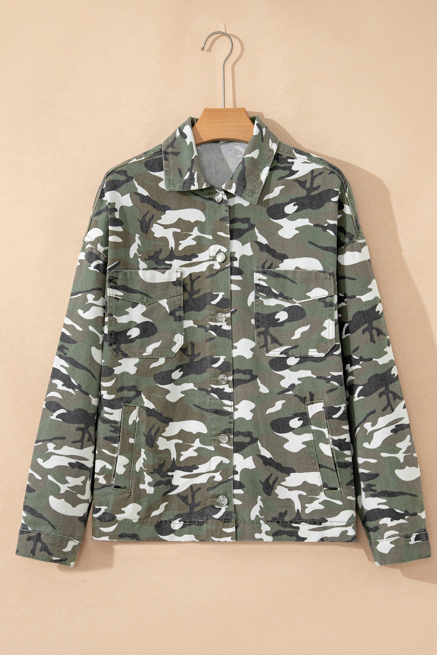 Green Camo Chest Pockets Loose Jean Jacket-TOPS / DRESSES-[Adult]-[Female]-2022 Online Blue Zone Planet